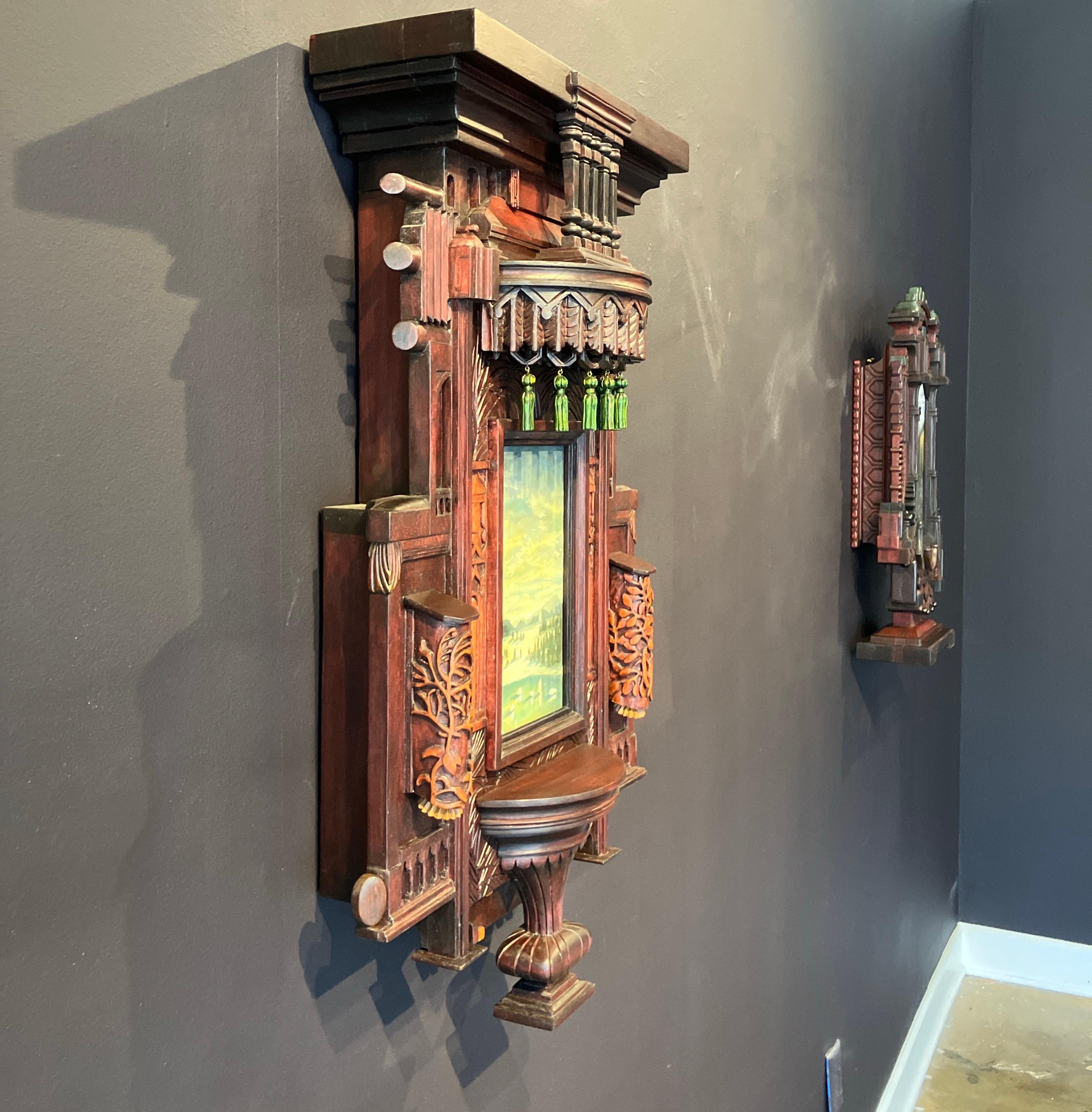 Legno intagliato a mano, scultura assemblata, paesaggio, applique, Holly Lane's in vendita 5