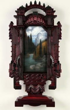 Handgeschnitztes Holz, zusammengesetzte Skulptur, Landschaft, Wandbehang, Holly Lane's