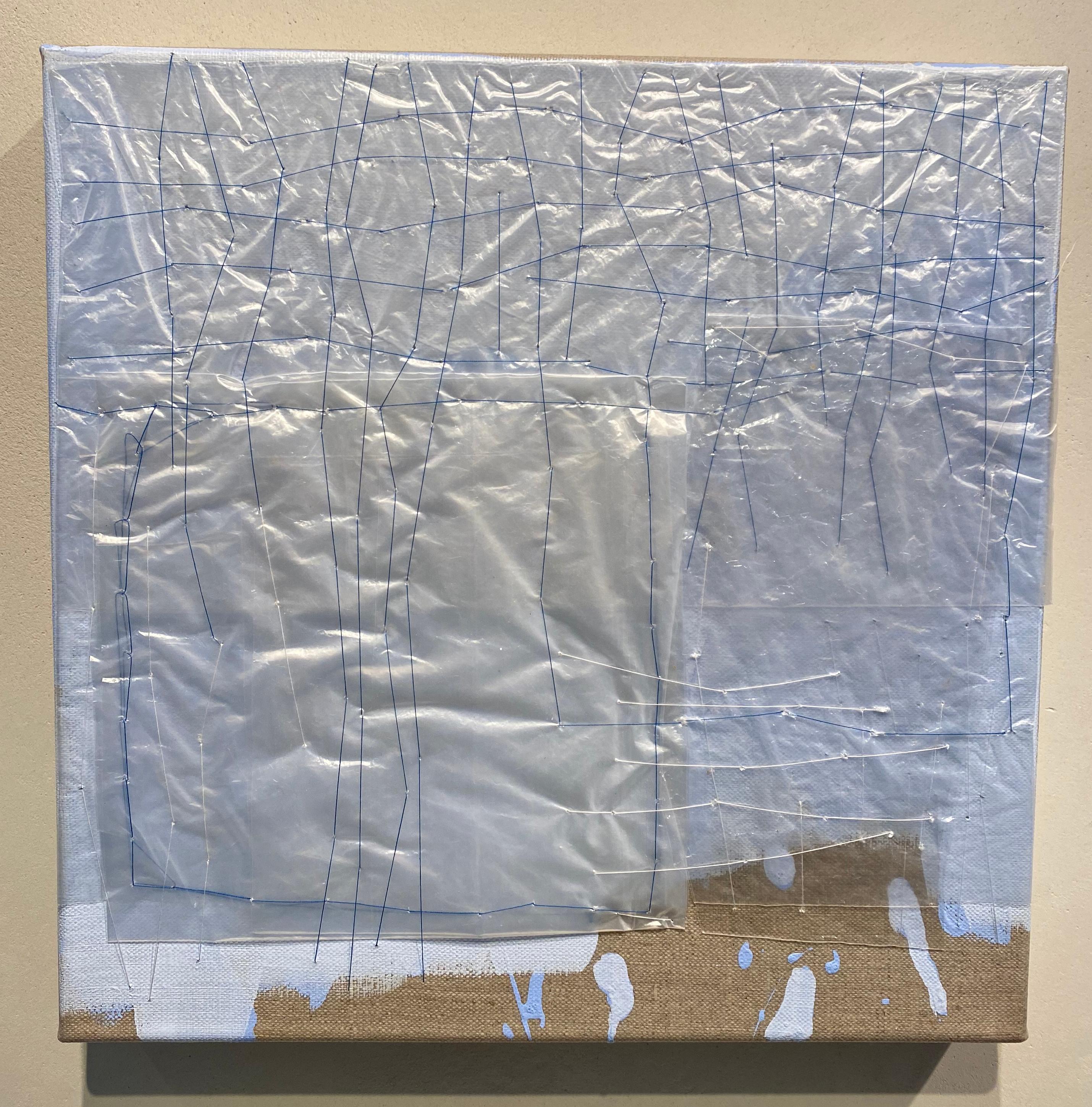 Nuvola- abstract painting, mixed media, with plastic bags, acrylic on linen - Painting by Holly Miller