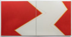 Shake #1 - abstract diptych painting in red and white by Holly Miller