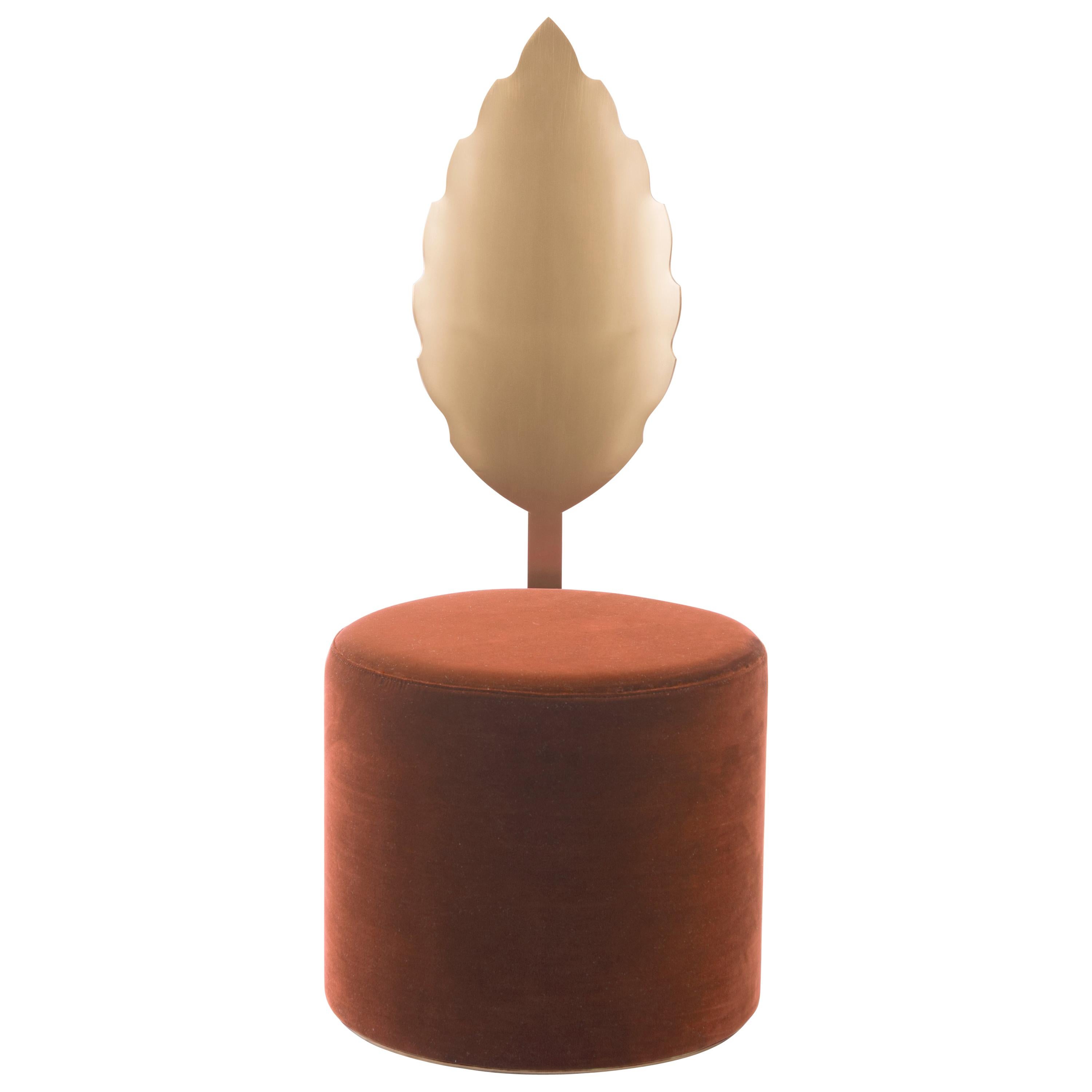 Holly Pouf in Rust from "Giardino Botanico" in Satin Brass Finish and Velvet For Sale