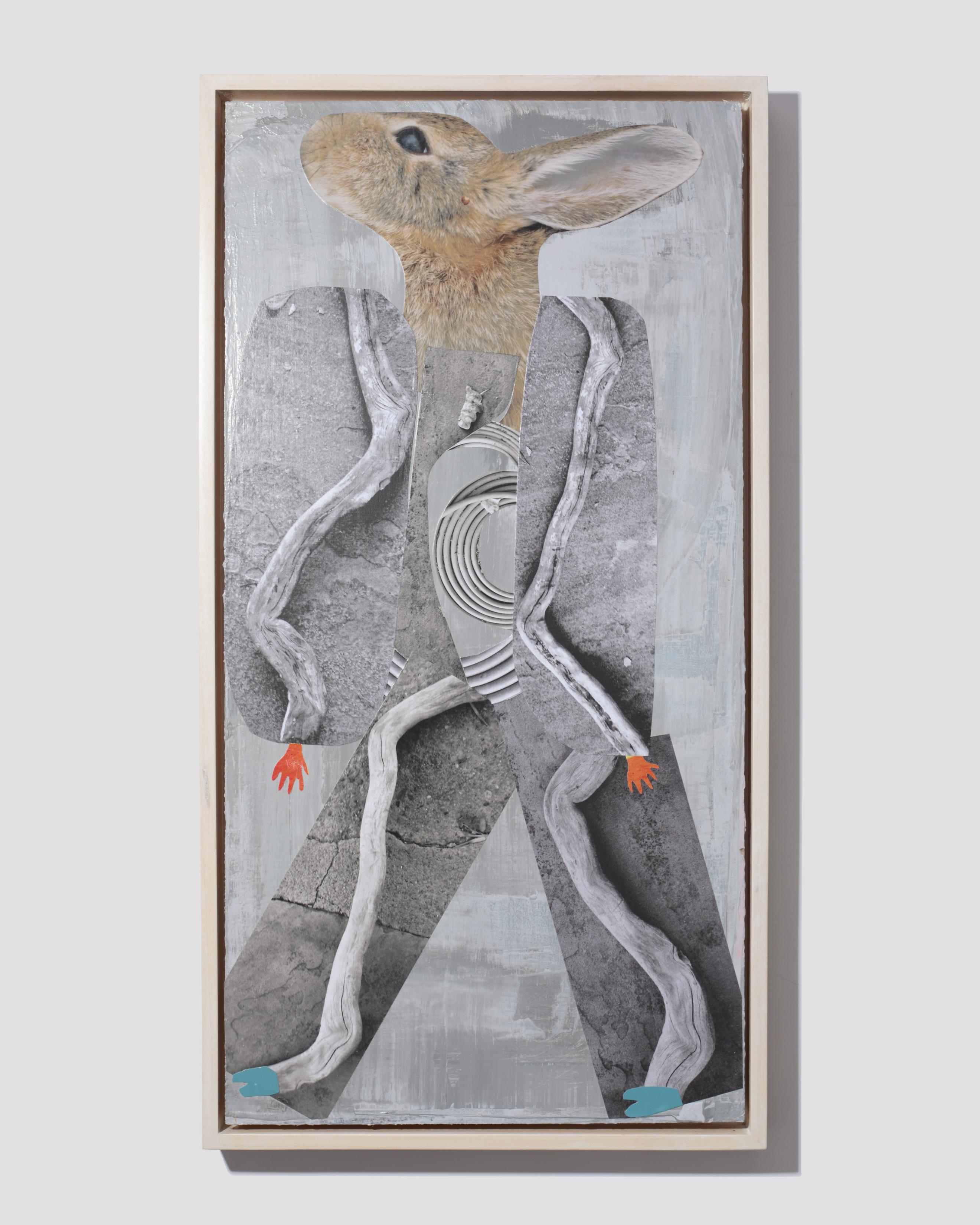 Rabbit Running (with Blue Feet) - Mixed Media Art by Holly Roberts