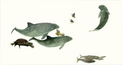 South Two Swoop, Painting of Dolphins, Turtle, Fish and Porpoise Floating