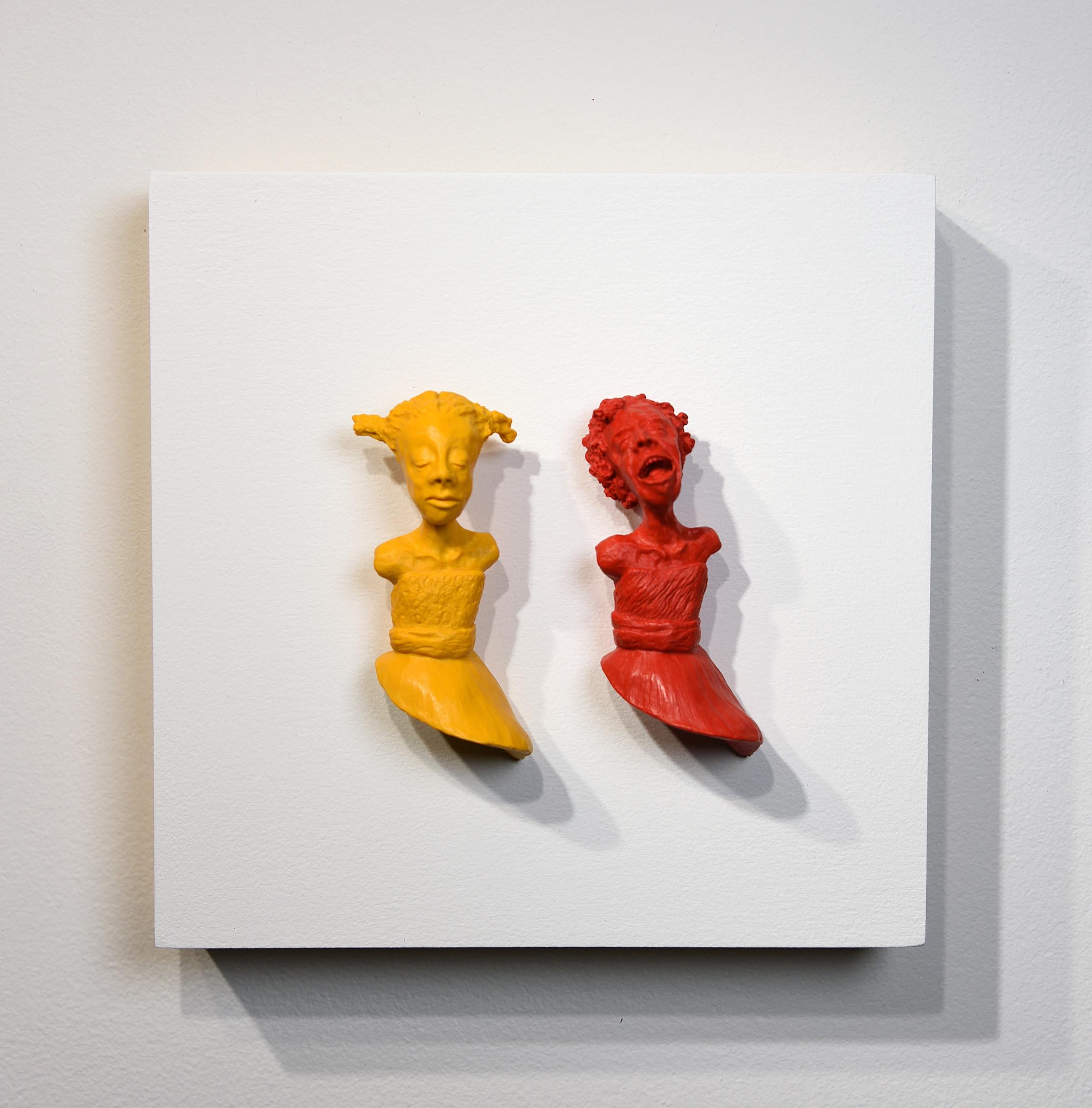 Holly Wilson Figurative Sculpture - "Two Sides of the Self: Yellow and Red"
