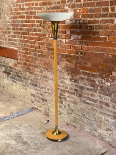 Hollywood Regency Maple and Frosted Glass Torchiere