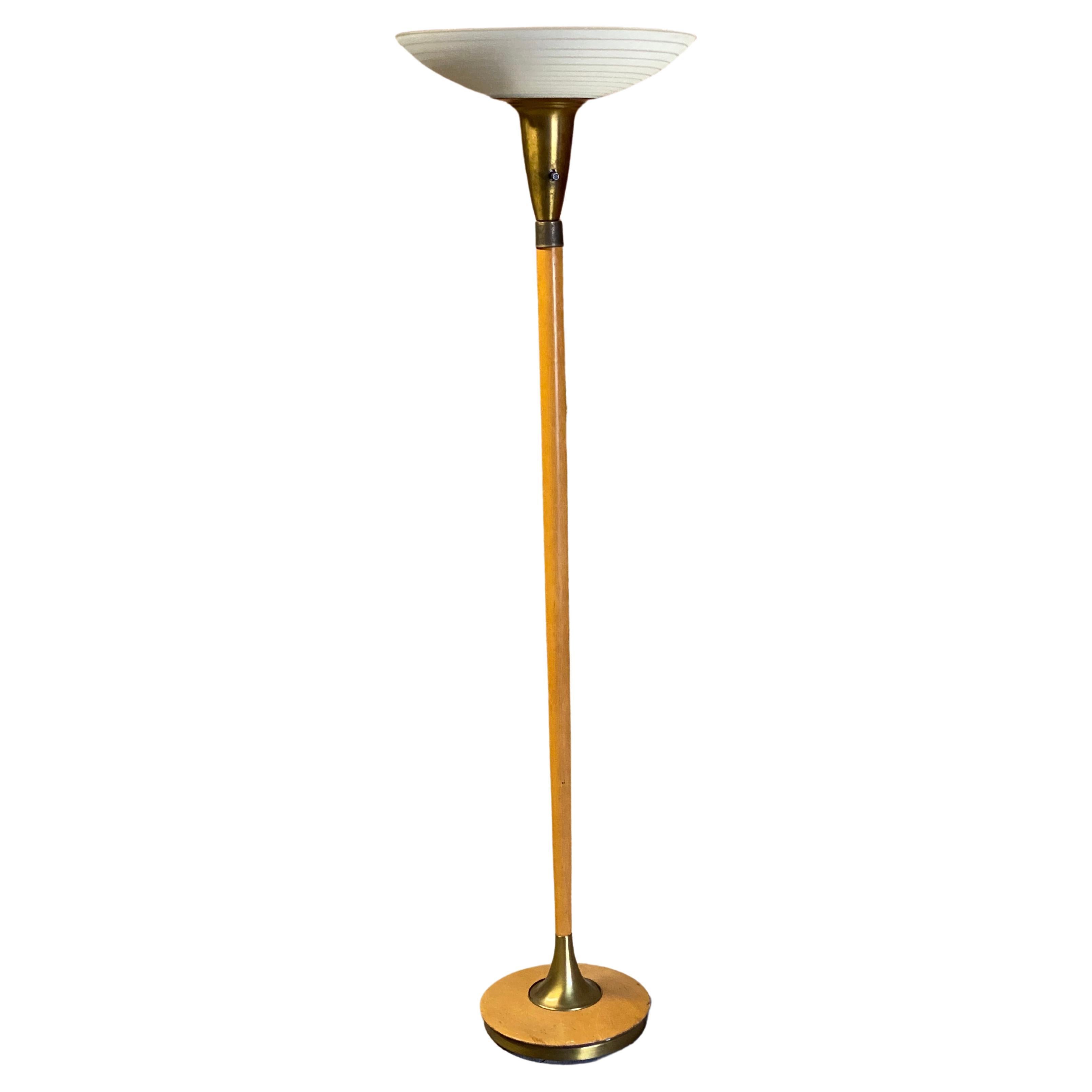 Hollywood Regency Maple and Frosted Glass Torchiere