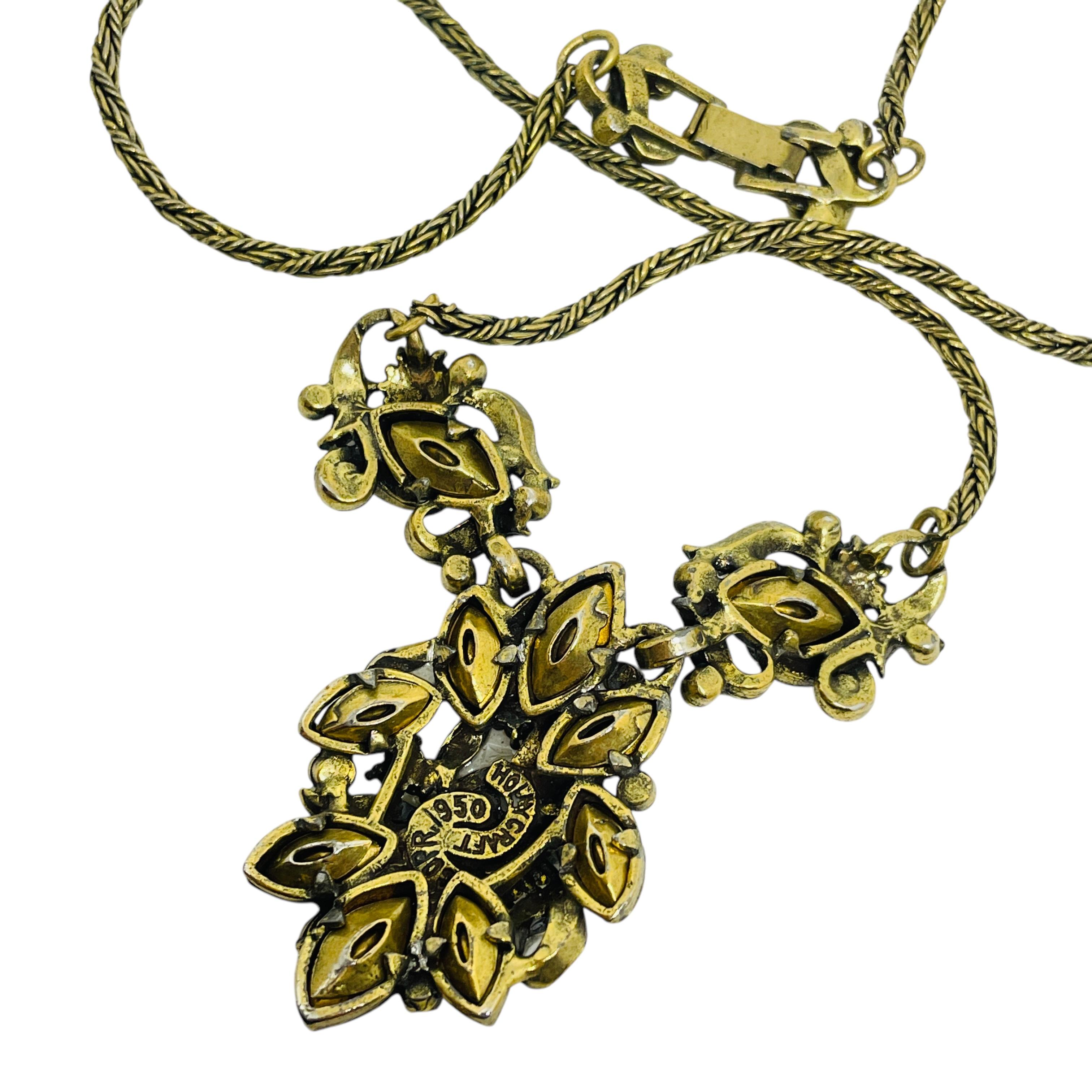 HOLLYCRAFT signiert Vintage Gold Ton Amethyst Strass Halskette Ohrringe Set Damen im Angebot