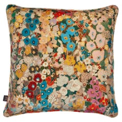 HOLLYHOCKS Large Velvet Cushion - Autumn
