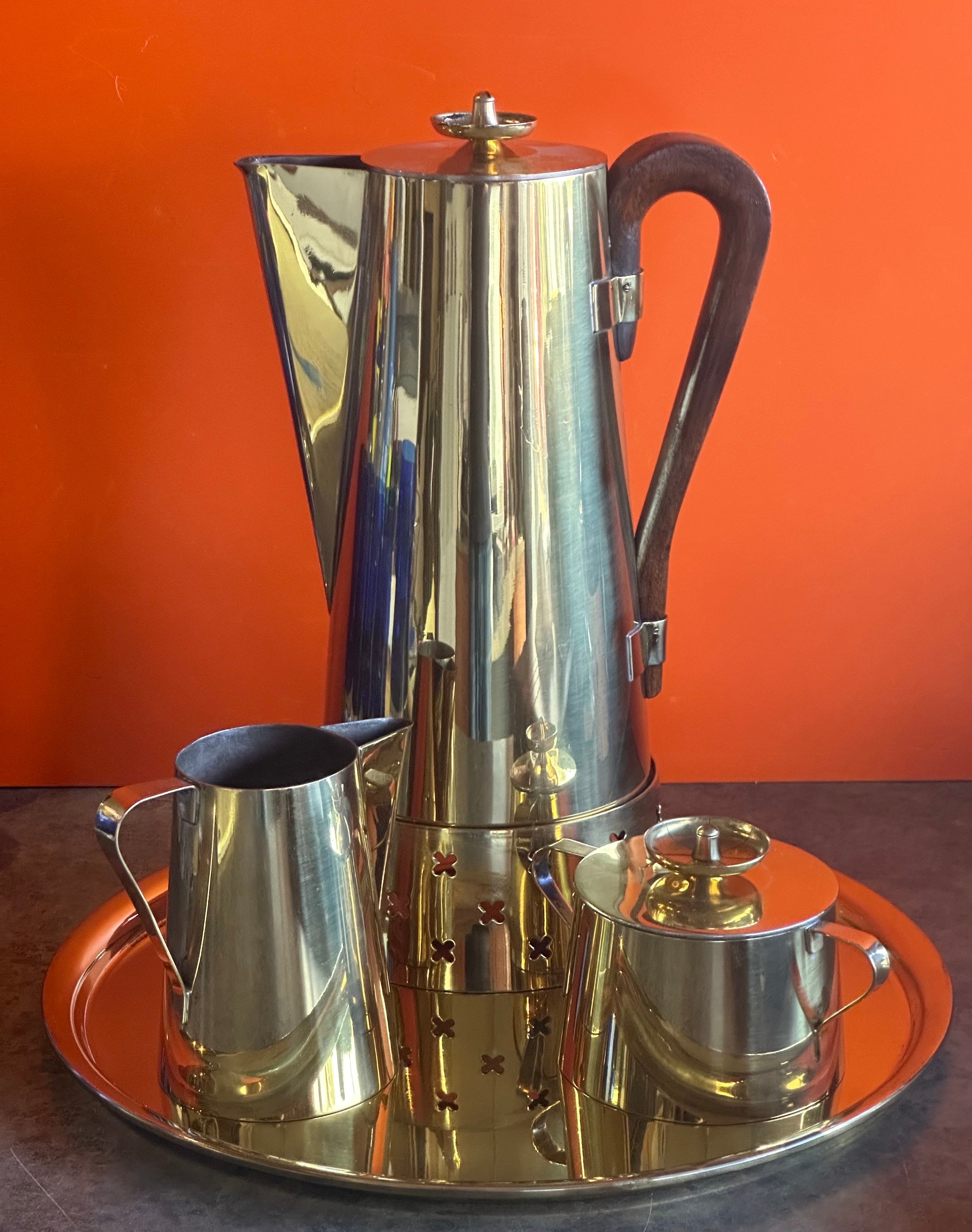 Hollyood Regency Brass Coffee Set by Tommi Parzinger for Dorlyn Silver In Good Condition For Sale In San Diego, CA