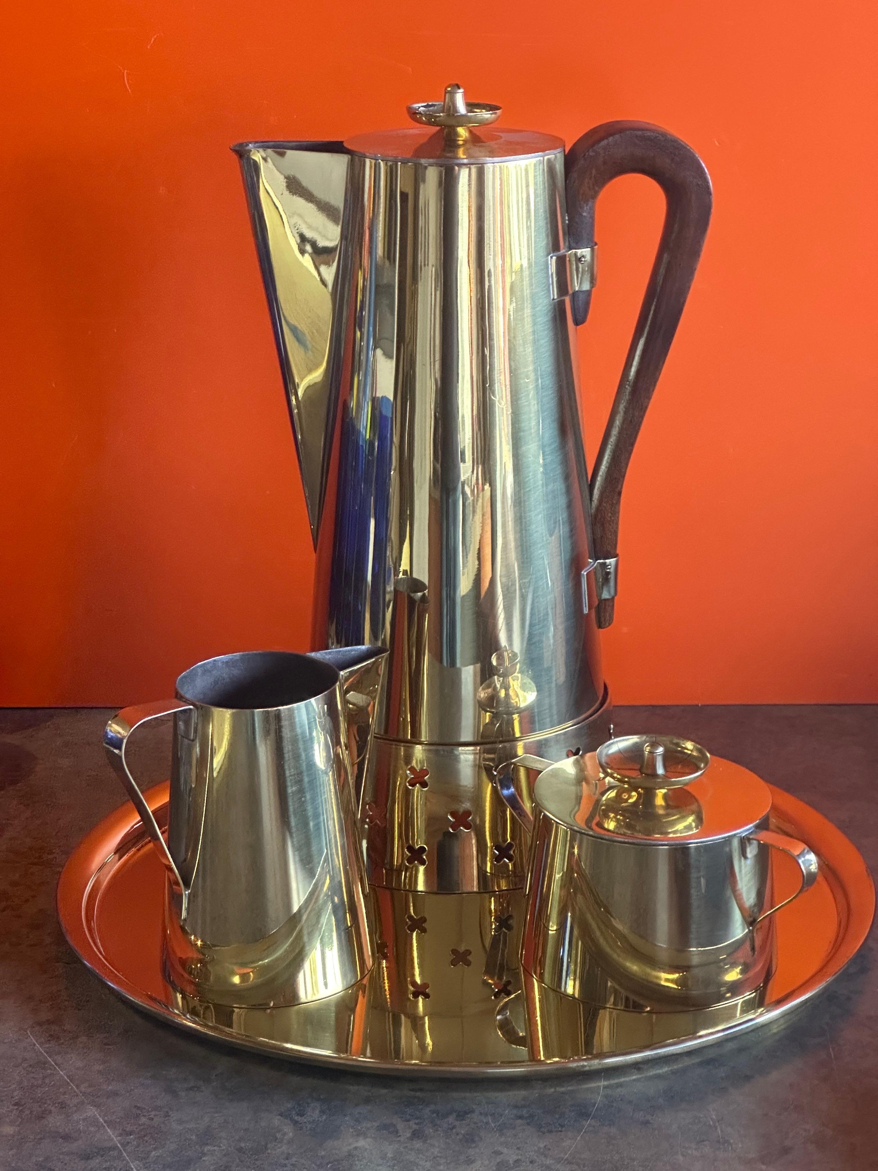 20th Century Hollyood Regency Brass Coffee Set by Tommi Parzinger for Dorlyn Silver For Sale