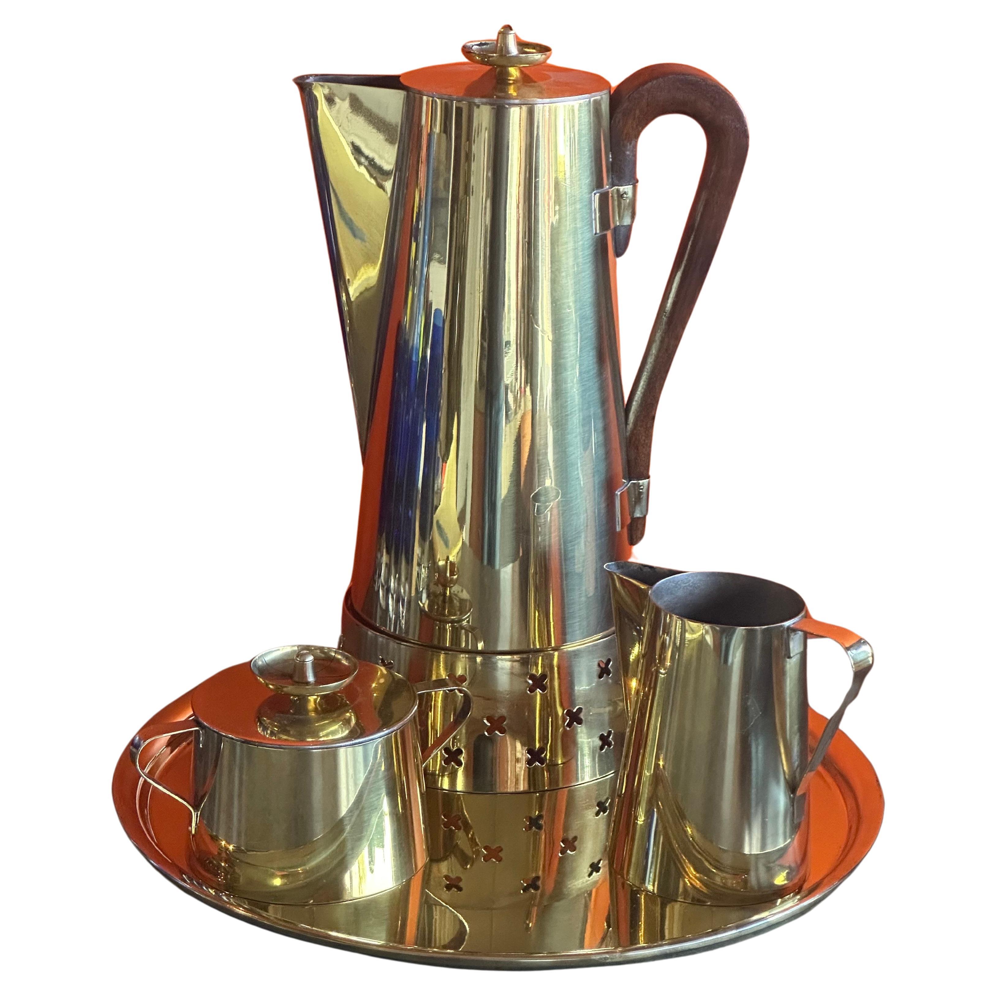 Hollyood Regency Brass Coffee Set by Tommi Parzinger for Dorlyn Silver For Sale