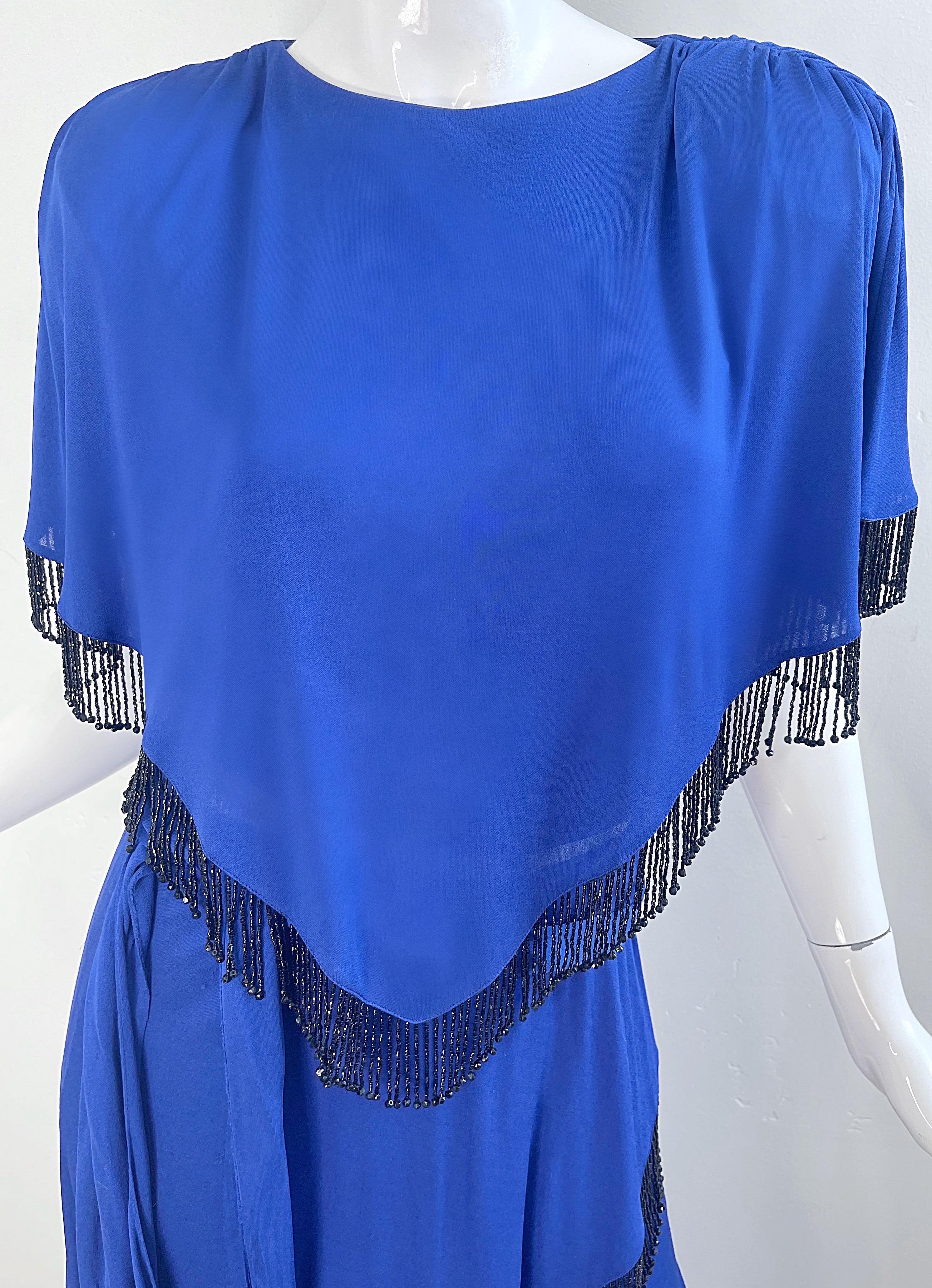 Holly’s Harp 1970s Royal Blue Silk Jersey Beaded 3 Piece Vintage 70s Ensemble For Sale 9