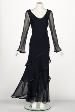 Holly’s Harp Black Silk chiffon Layered Maxi Dress 1970s