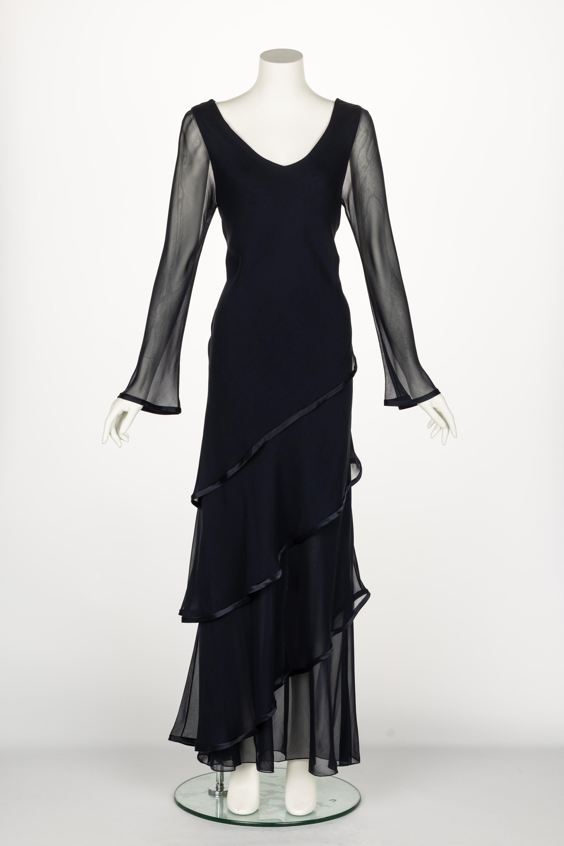 Holly’s Harp Black Silk chiffon Layered Maxi Dress 1970s In Excellent Condition For Sale In Boca Raton, FL