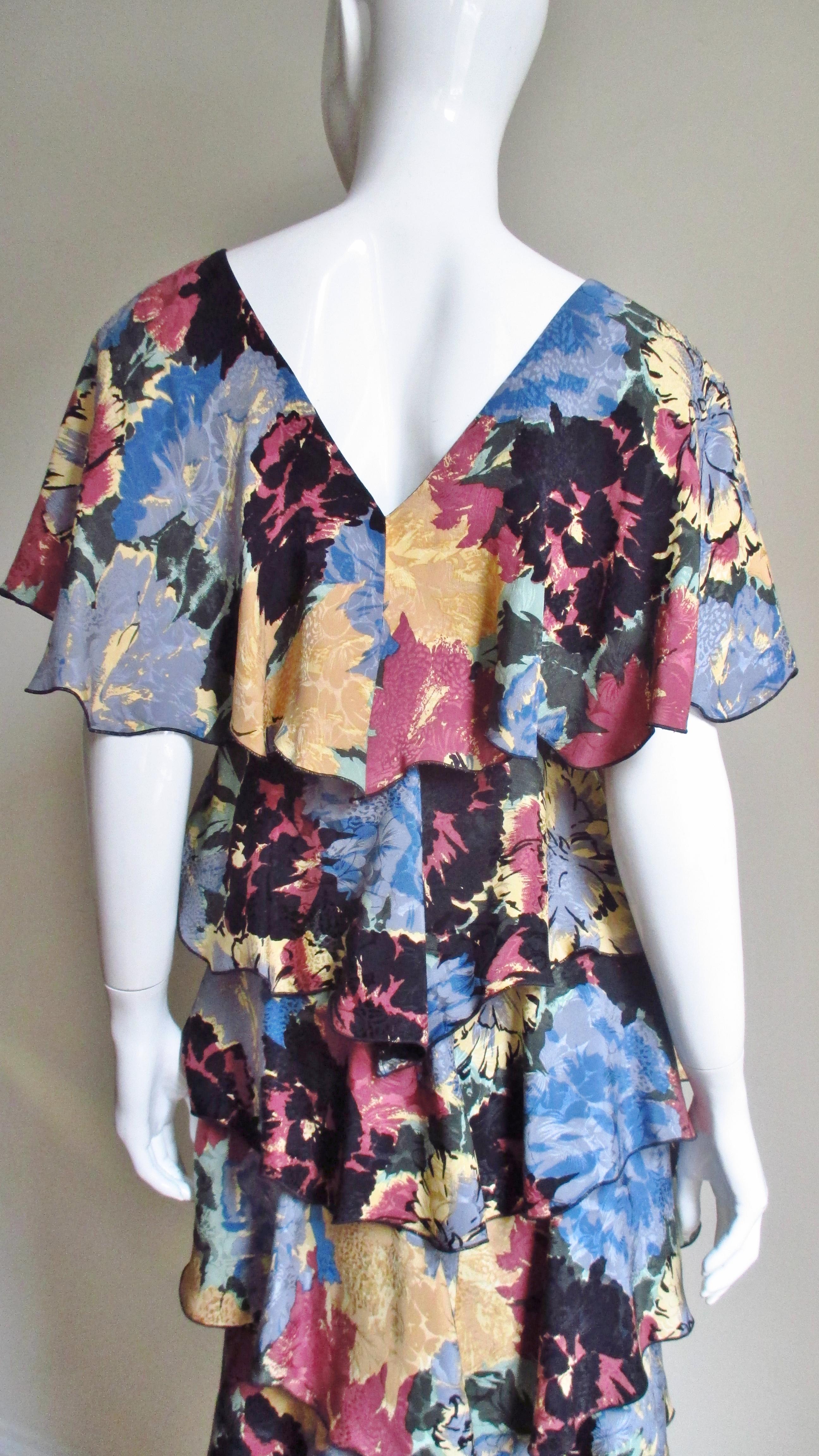 Holly Harp Silk Flower Print Ruffle Dress 1970s For Sale 1