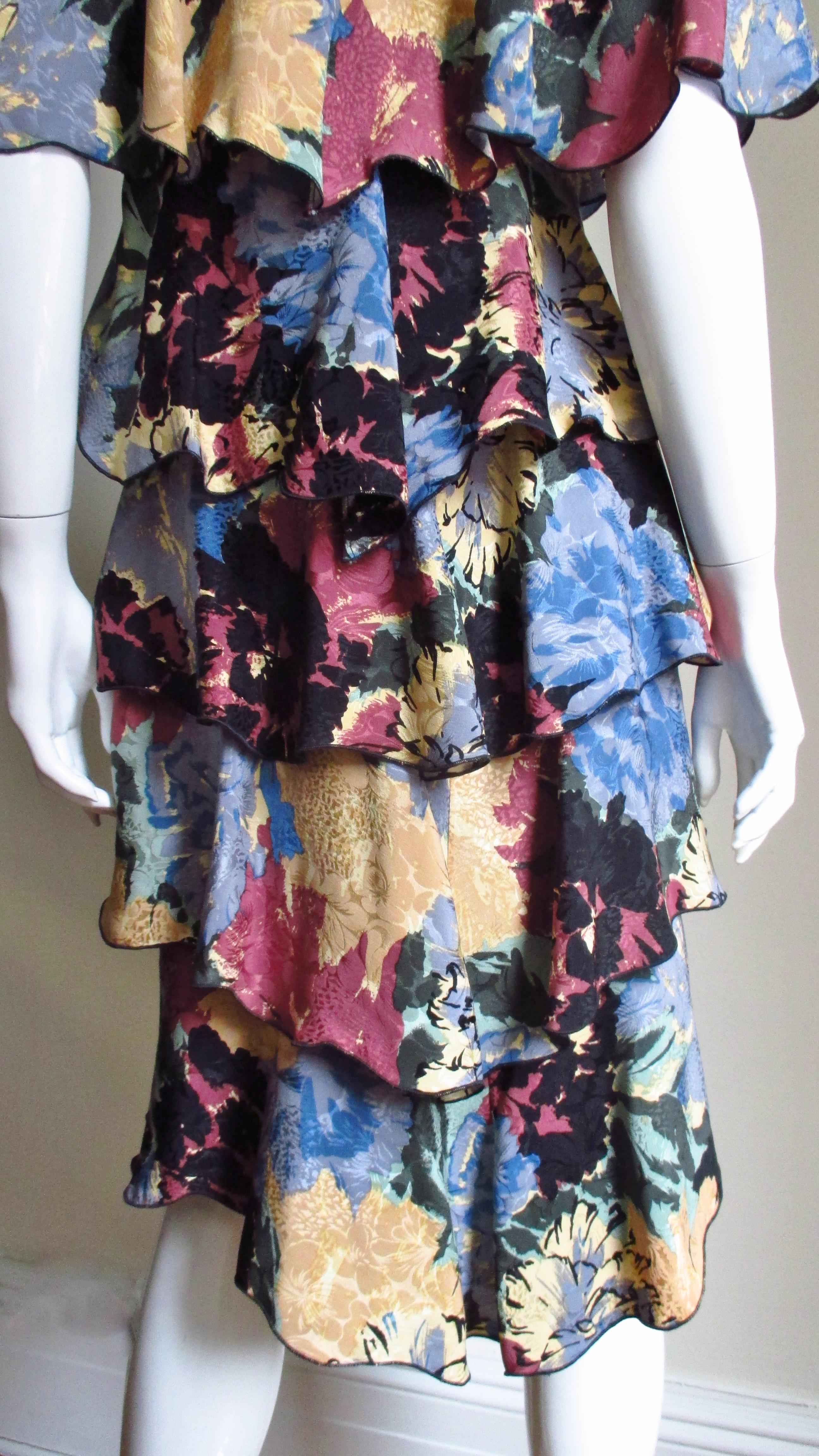 Holly Harp Silk Flower Print Ruffle Dress 1970s For Sale 2