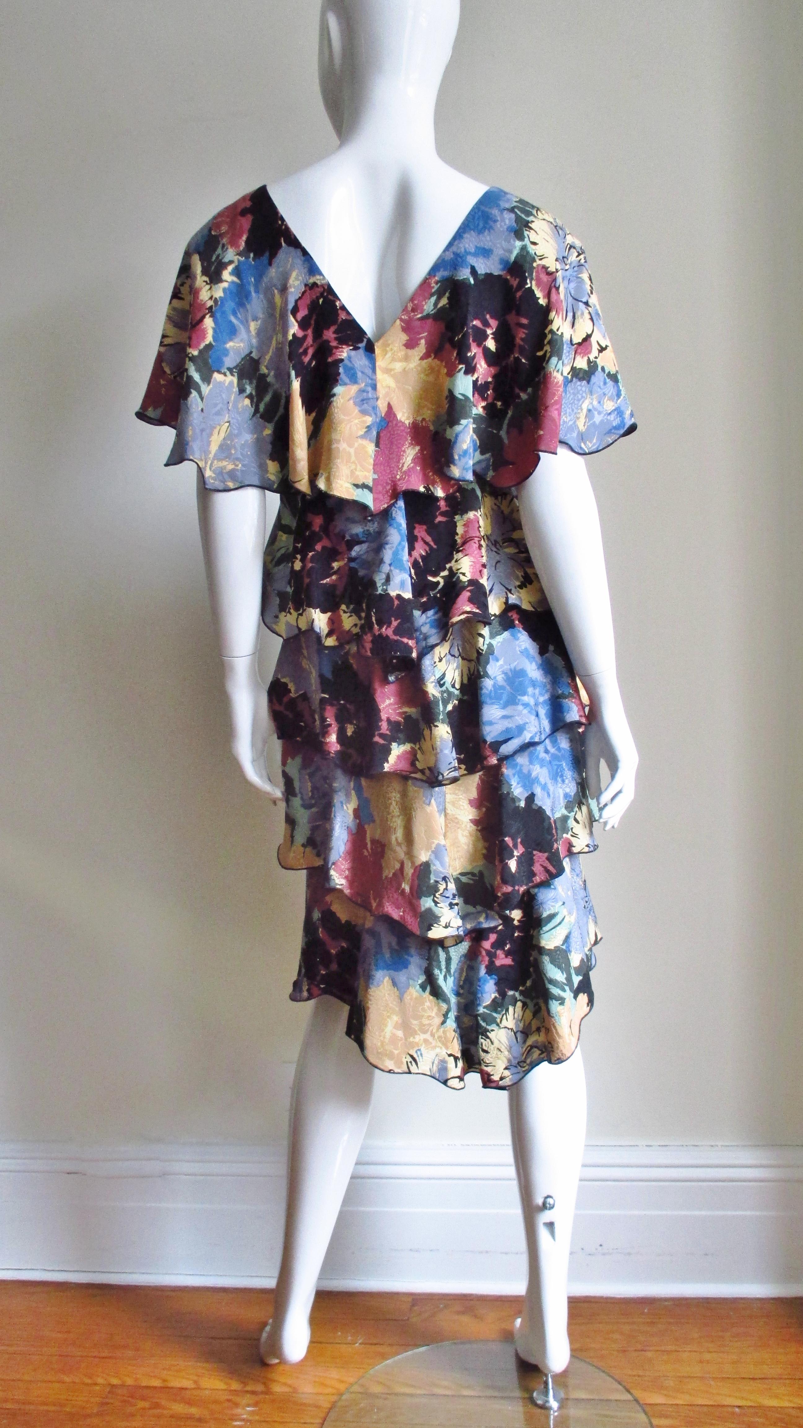 Holly Harp Silk Flower Print Ruffle Dress 1970s For Sale 3