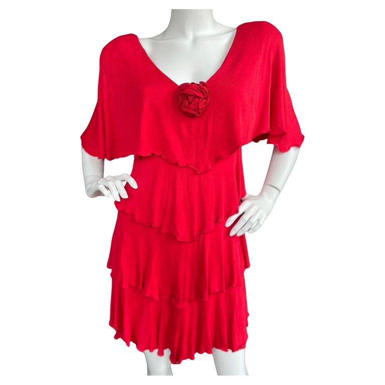 Holly's Harp for Bergdorf Goodman 1970's Red Jersey Petal Dress For