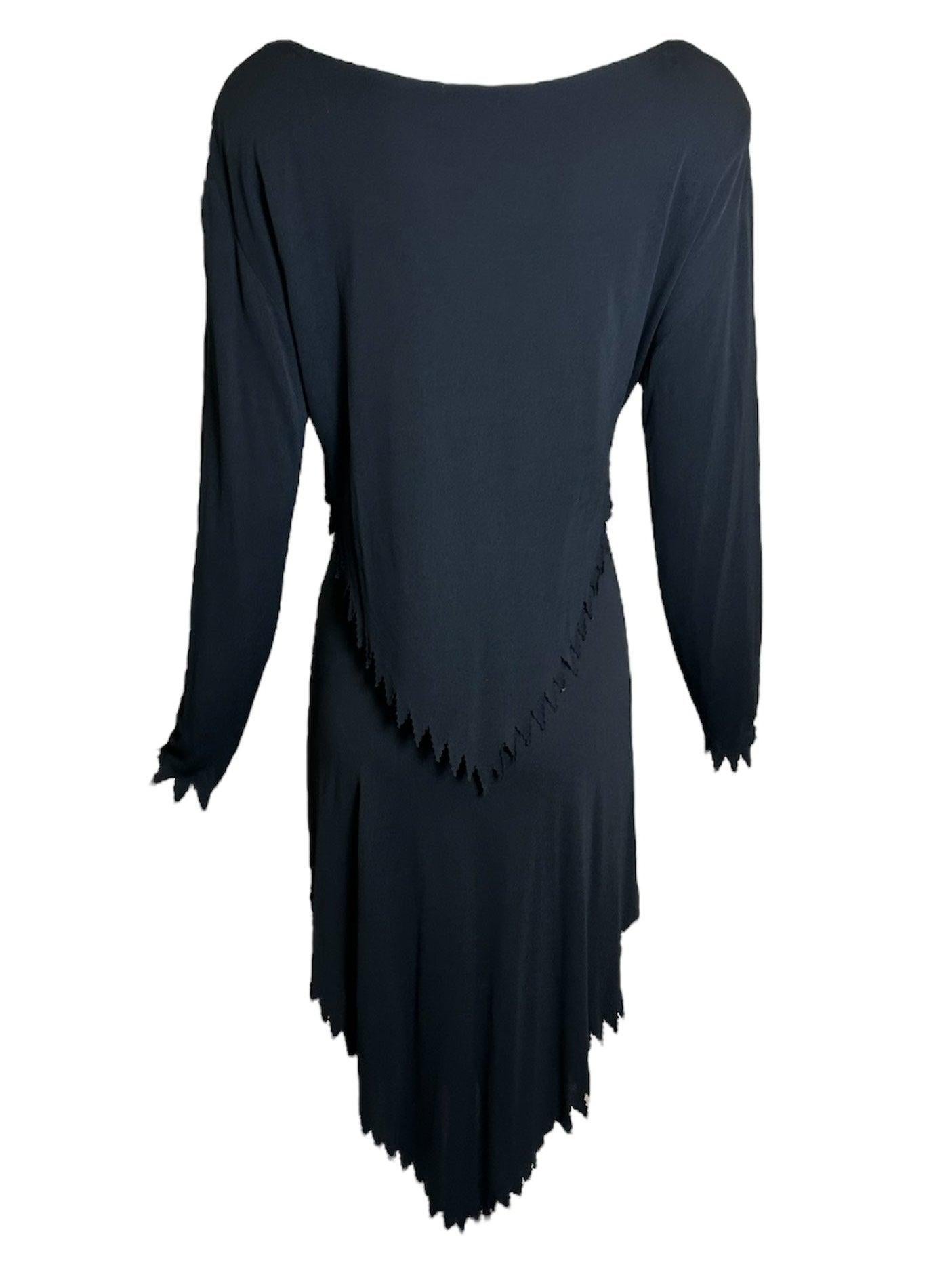 Women's Holly's Harp Late Black Zig-Zag Layered Jersey Dress, 1970s For Sale