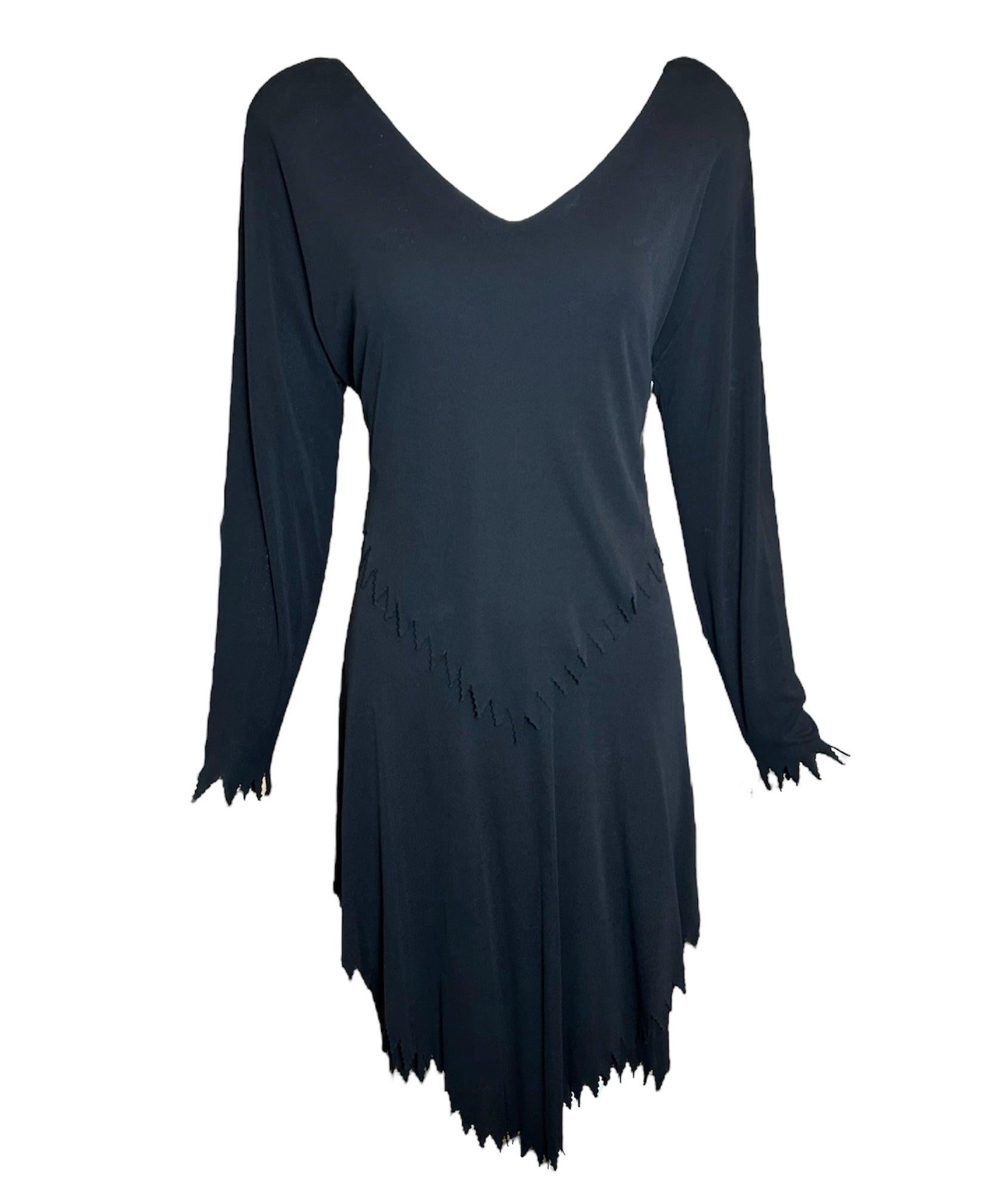 Holly's Harp Late Black Zig-Zag Layered Jersey Dress, 1970s For Sale