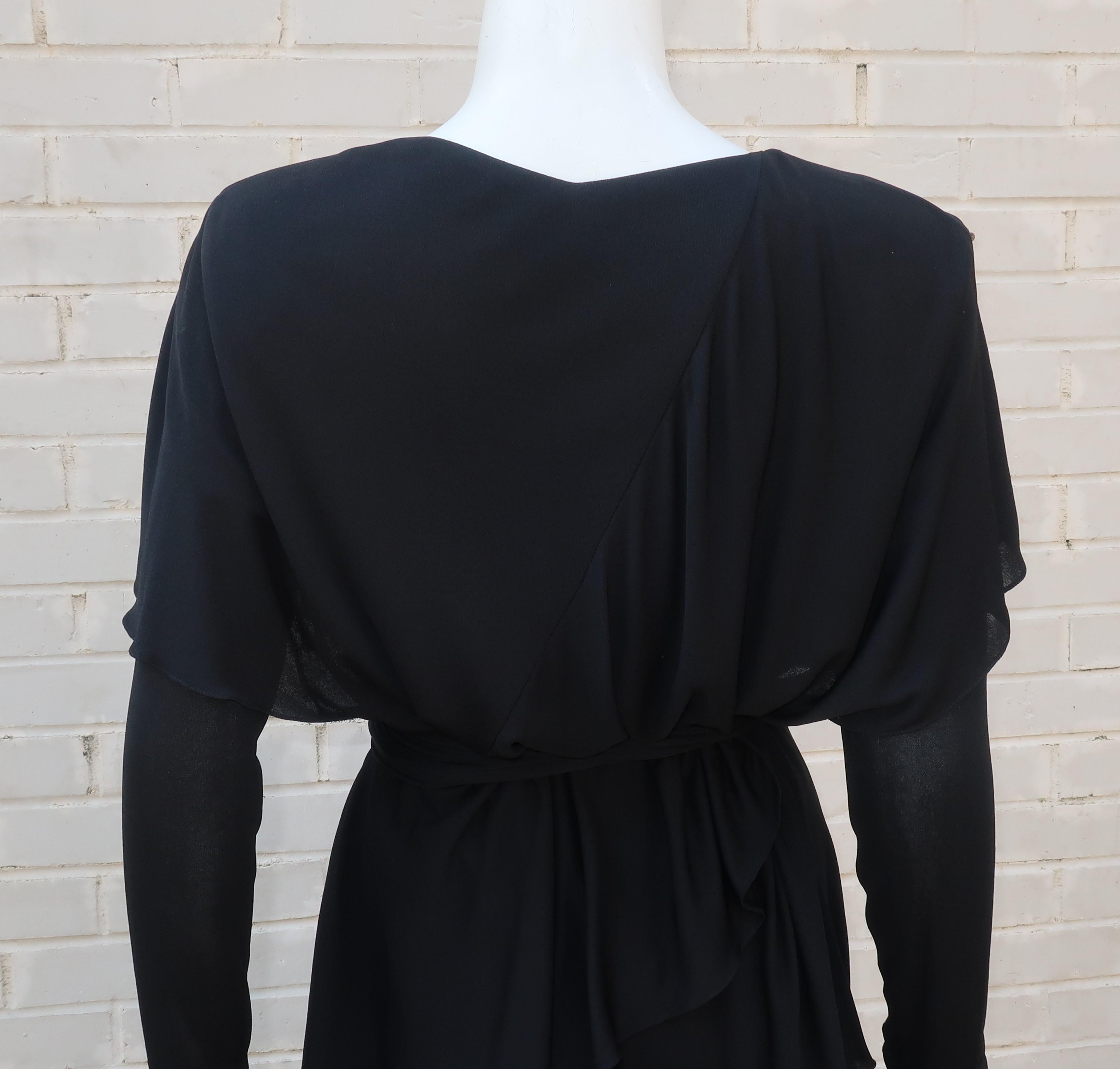 Holly's Harp Tiered Black Silk Jersey Cocktail Dress, C.1980  2