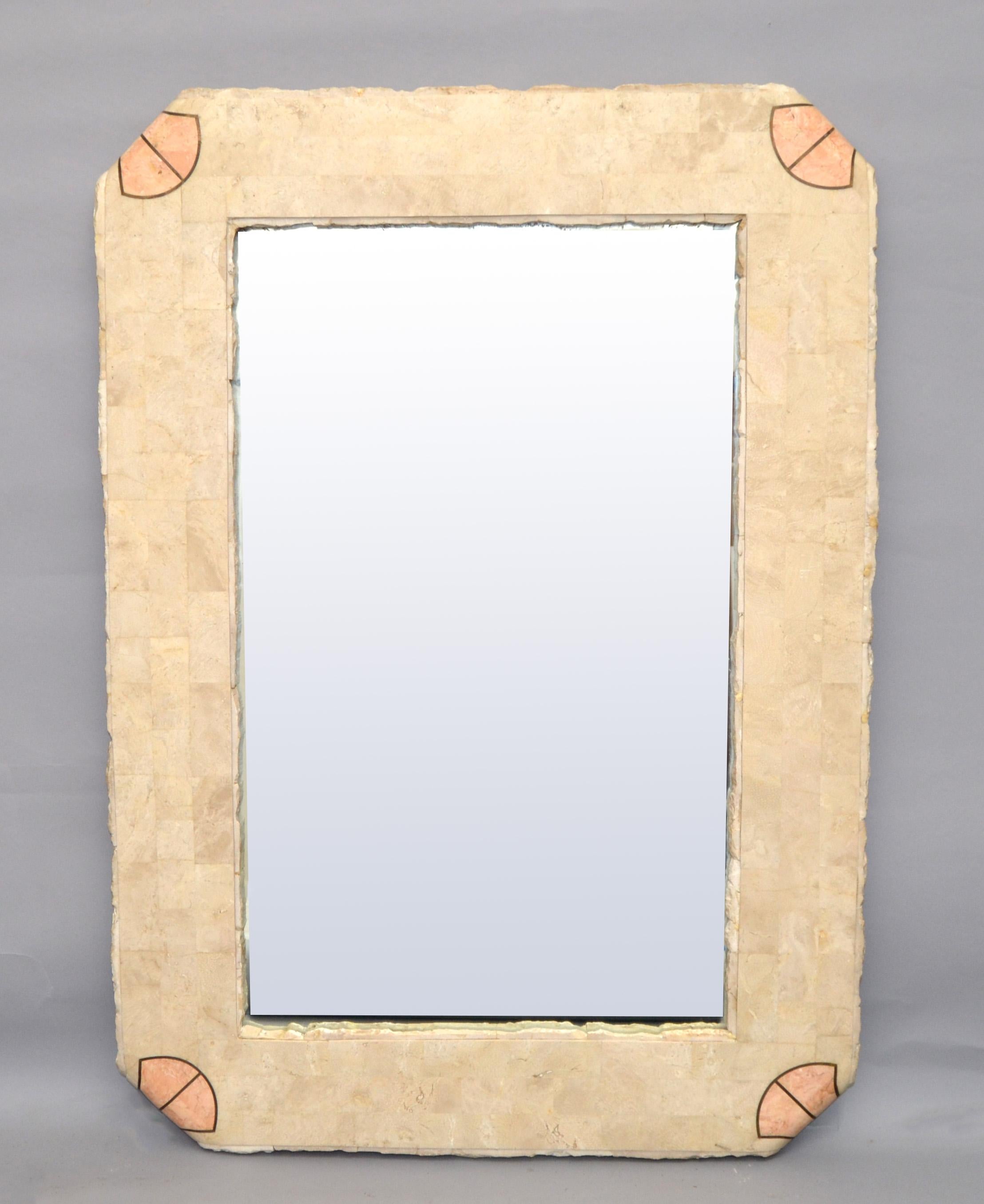 Hollywod Regency Maitland-Smith Tessellated Stone Over Wood & Brass Wall Mirror  For Sale 6