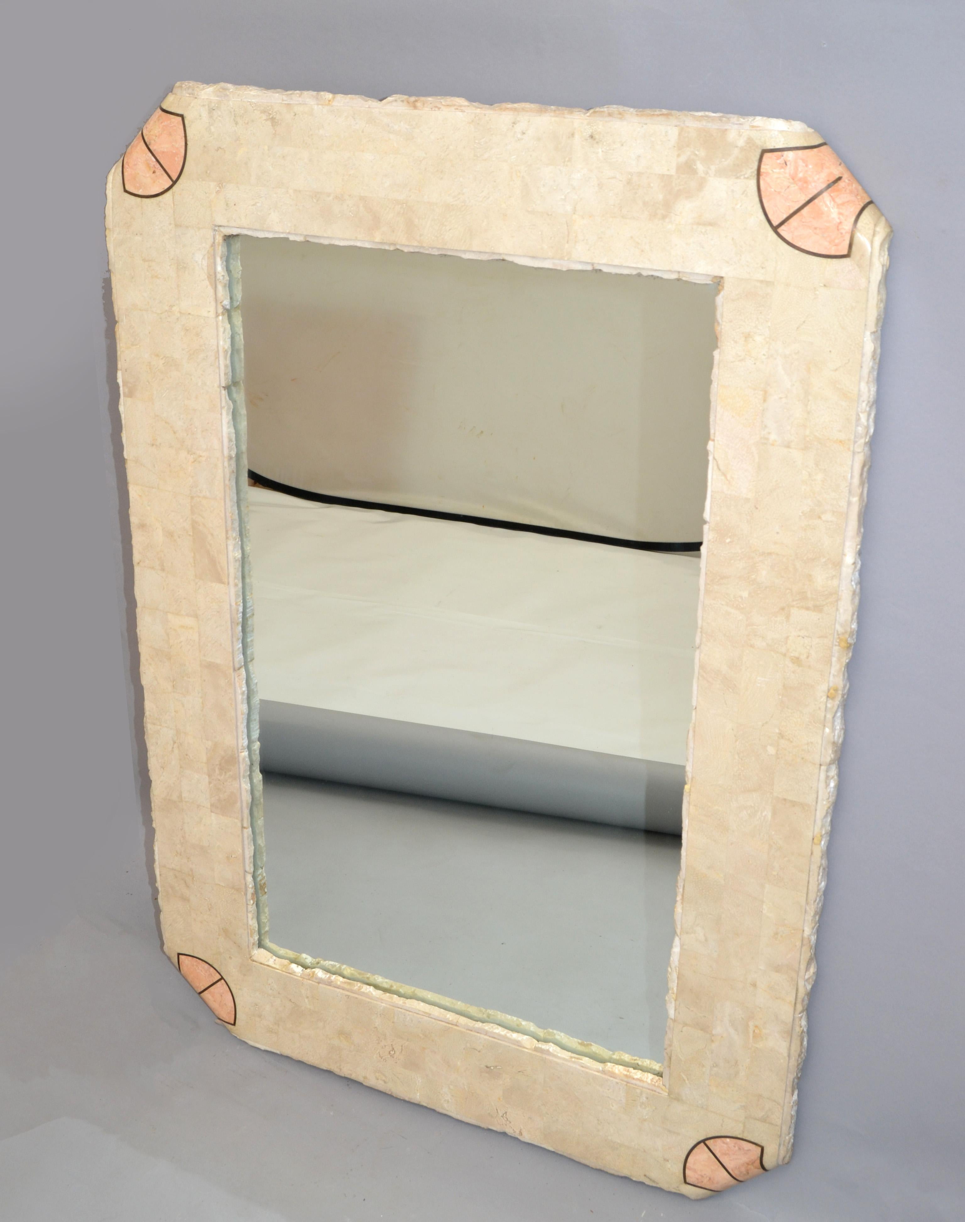Hollywood Regency Hollywod Regency Maitland-Smith Tessellated Stone Over Wood & Brass Wall Mirror  For Sale