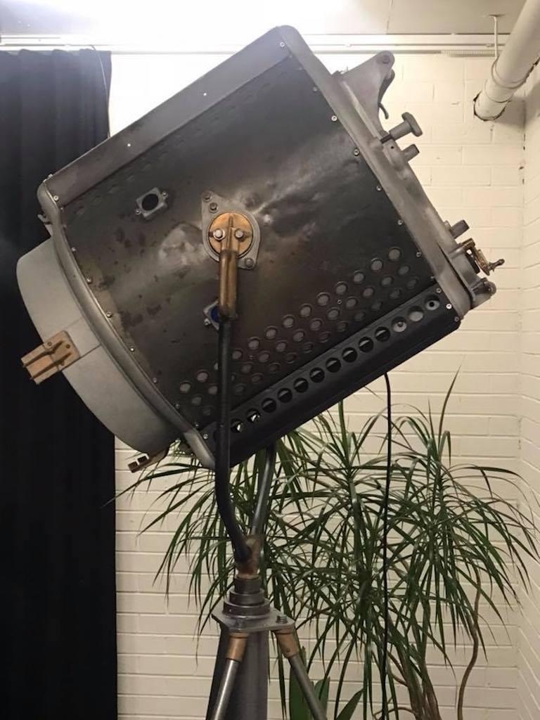 This is an original vintage industrial arc lamp made by Mole Richardson.

History
This genuine vintage Hollywood stage light (circa 1930s) are works of art that make a statement. The carbon arc light has Universal Studio markings on it, suggesting