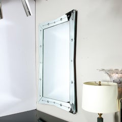 Hollywood Art Deco Atomic Mirror with Beveled Edges & Reverse Etched Detailing