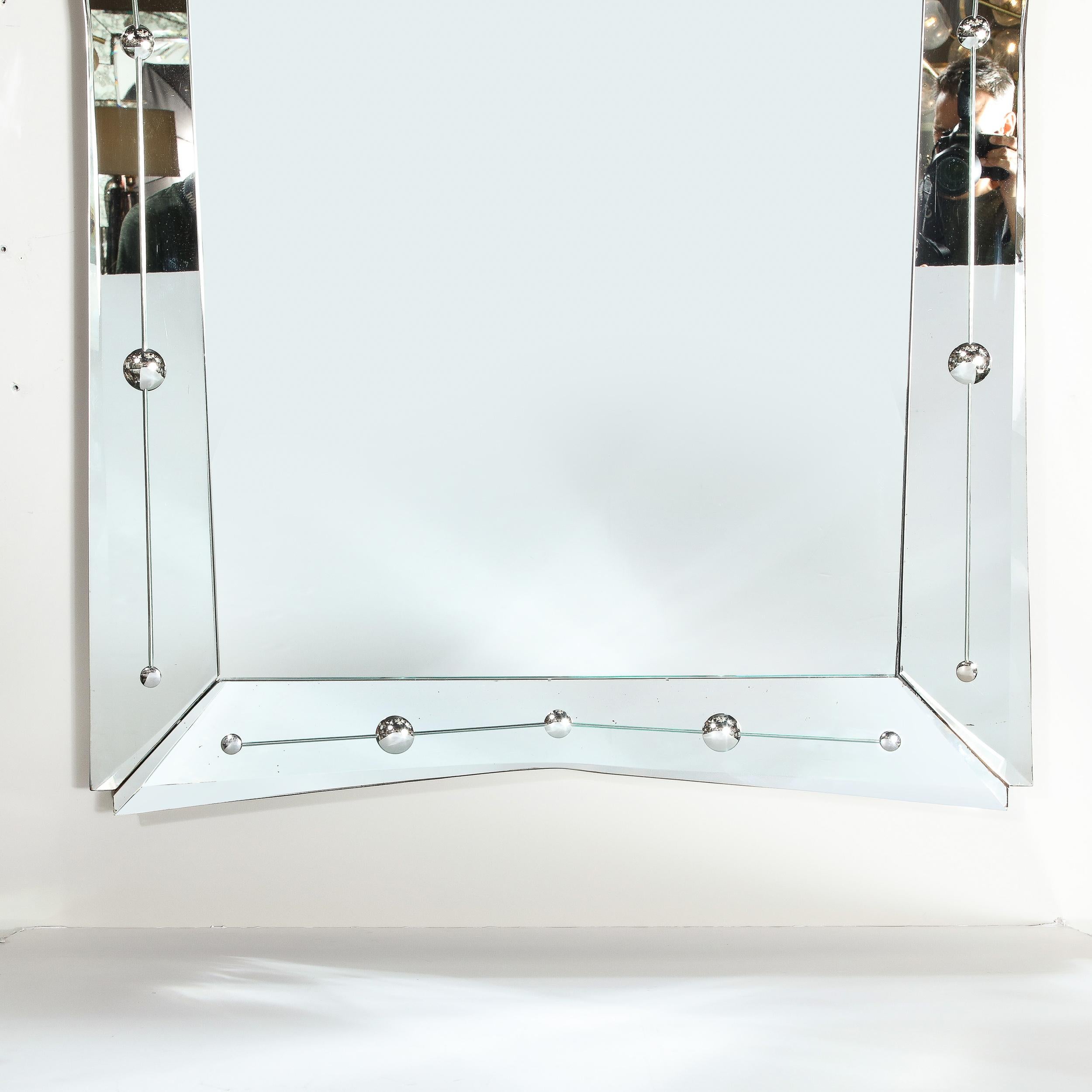 American Hollywood Art Deco Atomic Mirror with Beveled Edges & Reverse Etched Detailing For Sale
