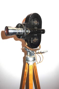 Hollywood Early 20th Century Movie Camera with Vintage Head and Wood Tripod Legs