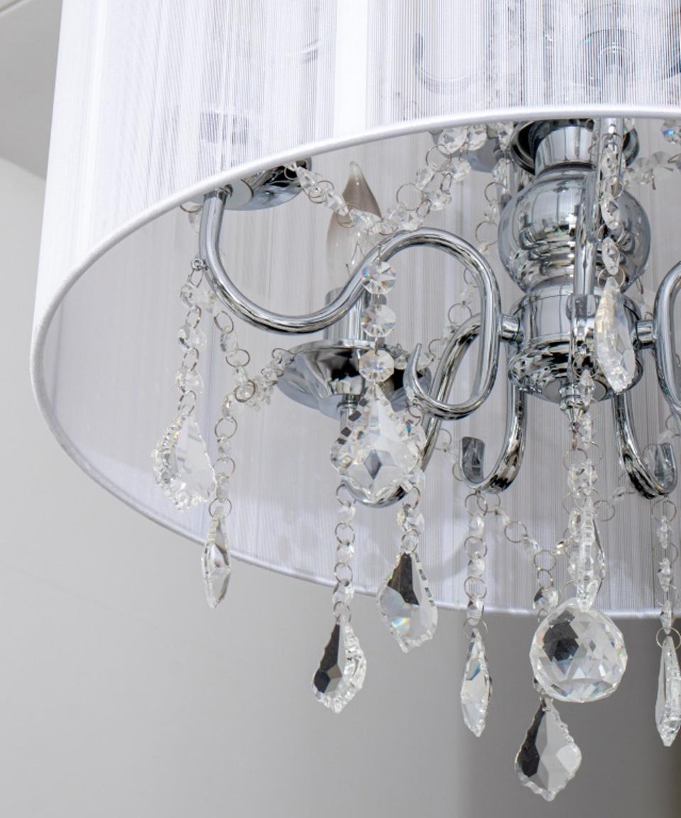 Modern Hollywood Glam 10-Arm Chandelier with String Shade For Sale