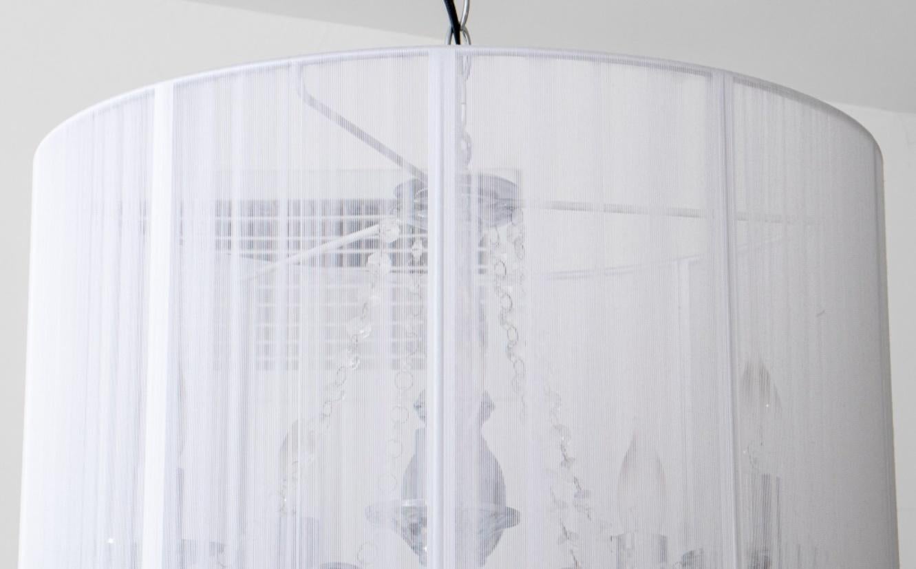 Hollywood Glam 10-Arm Chandelier with String Shade In Good Condition For Sale In New York, NY