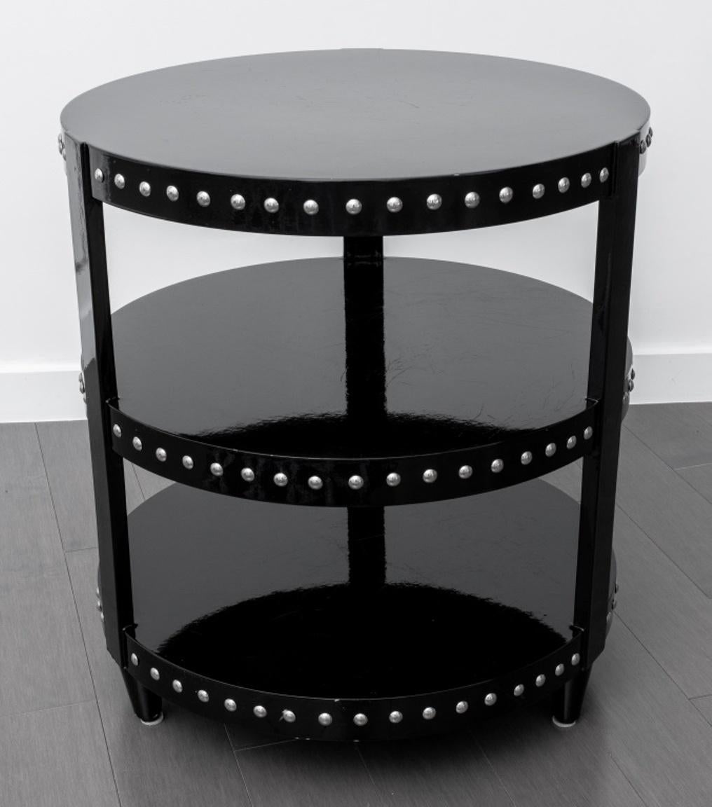 Modern Hollywood Glam Black Lacquer Drum Table For Sale