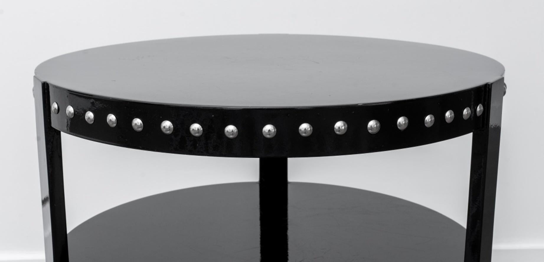 Hollywood Glam Black Lacquer Drum Table In Good Condition For Sale In New York, NY