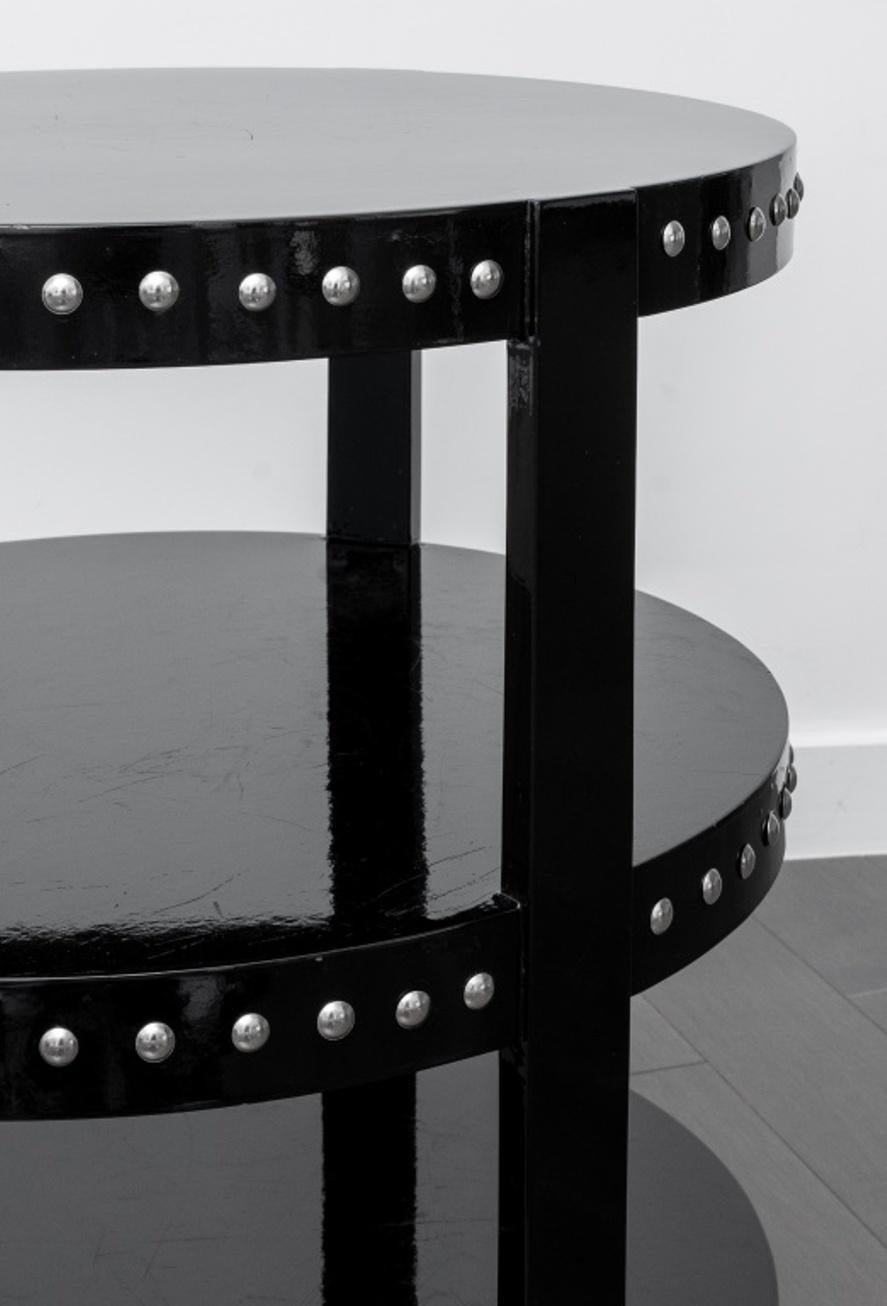 Contemporary Hollywood Glam Black Lacquer Drum Table For Sale