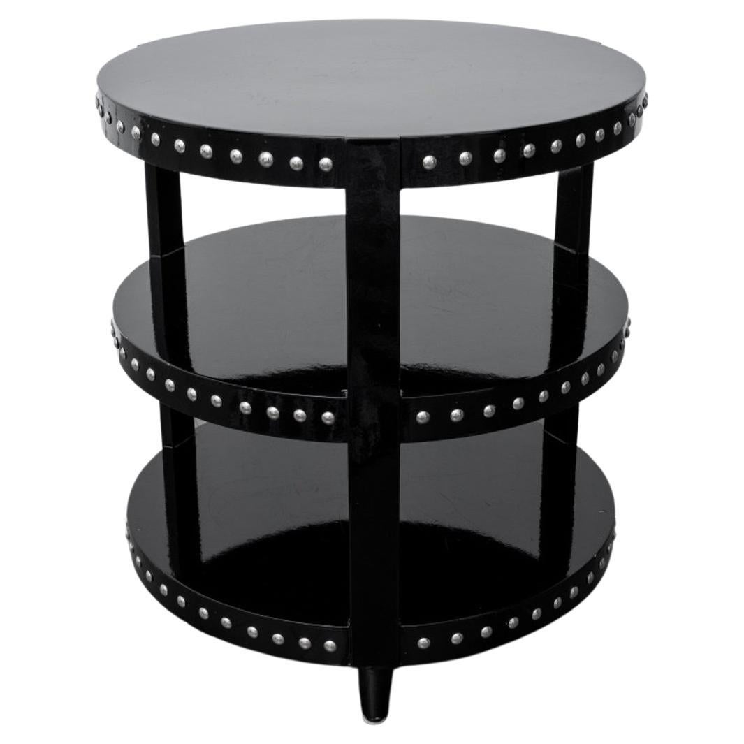 Hollywood Glam Black Lacquer Drum Table For Sale