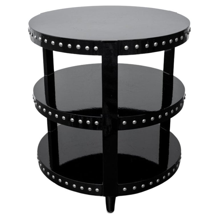 Hollywood Glam Black Lacquer Drum Table For Sale at 1stDibs