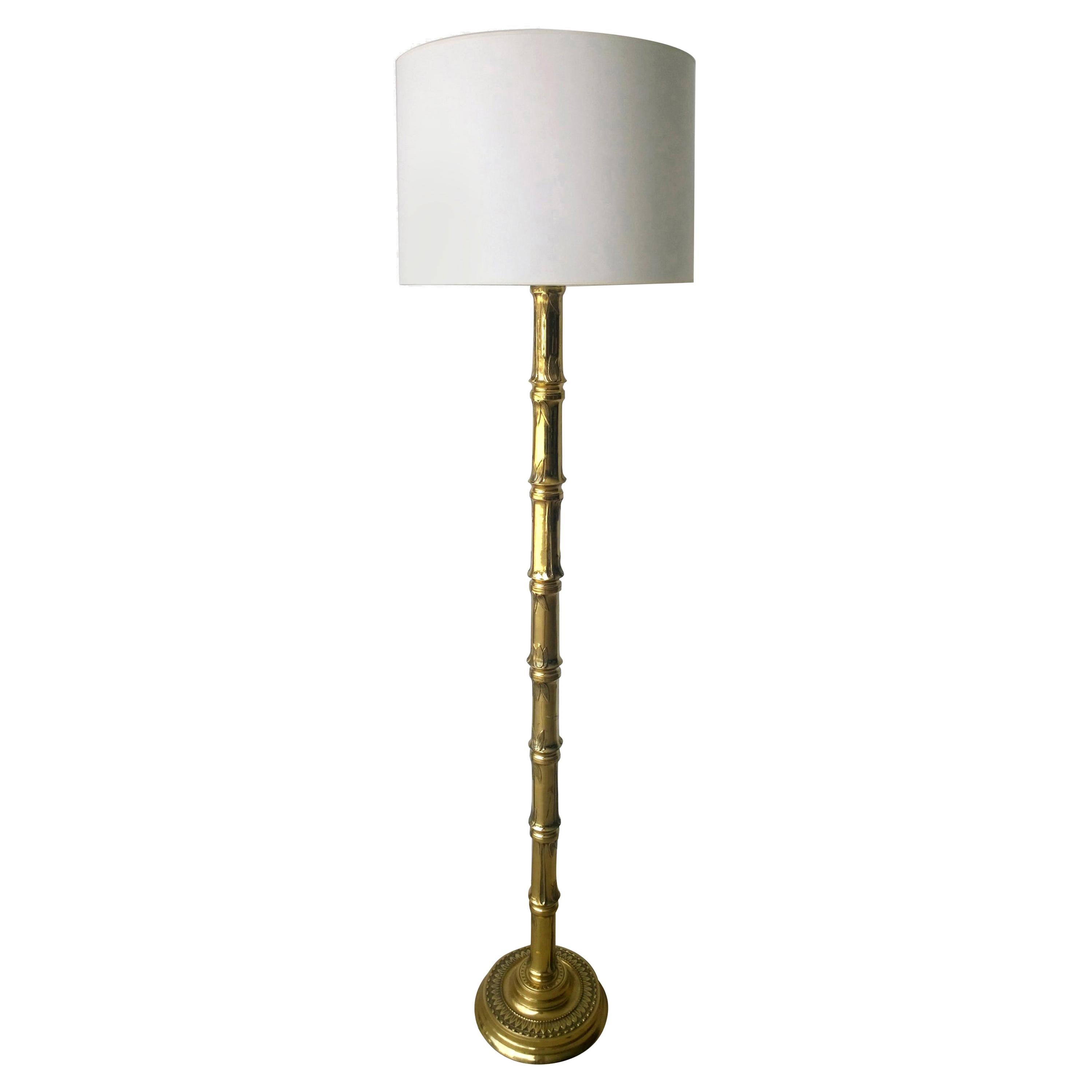 Hollywood Glam Brass Faux Bamboo Highly Stylized Floor Lamp For Sale