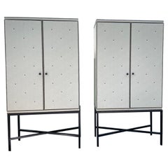Hollywood Glam Pair of Large Custom Leather Upholstered Media Cabinets