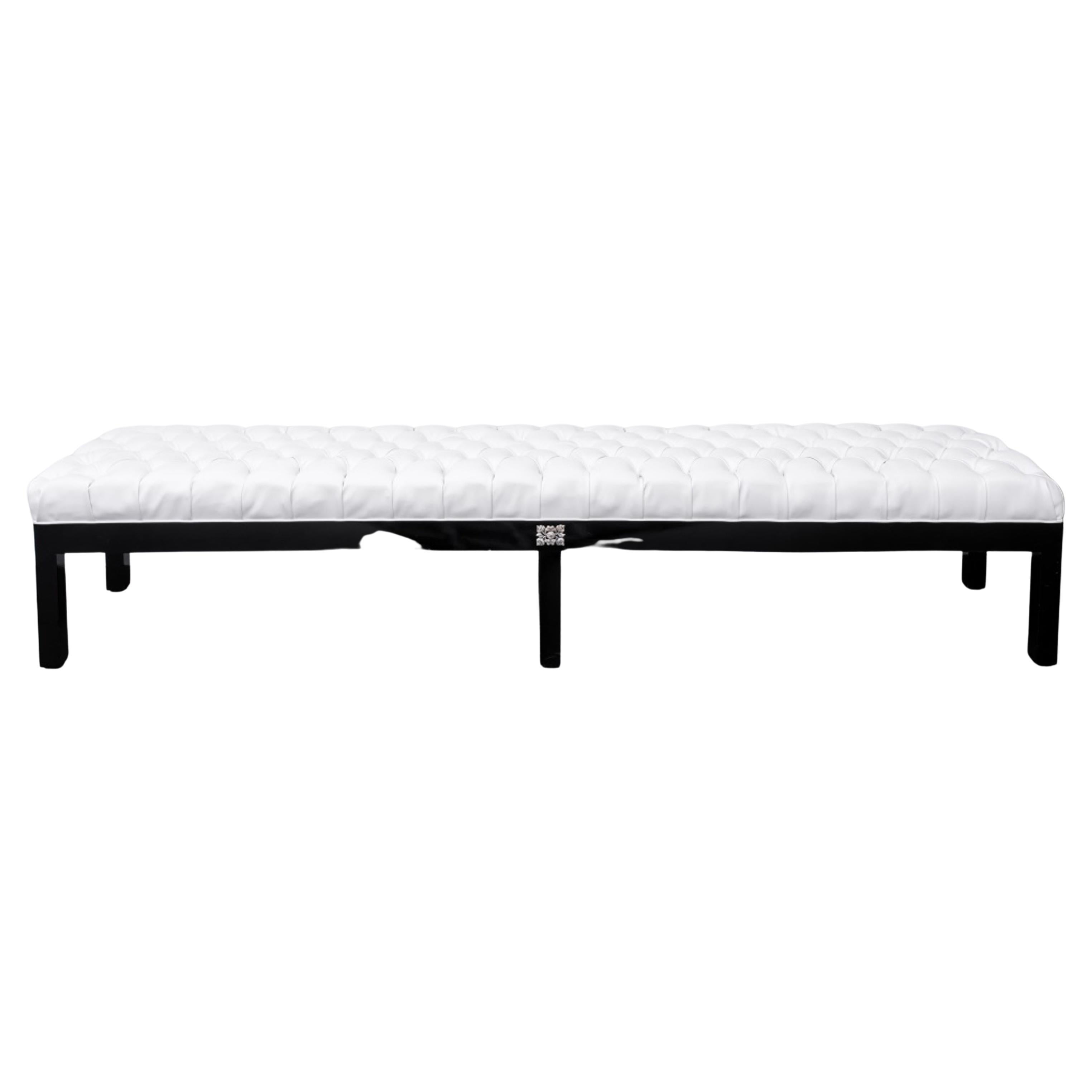 Hollywood Glam White Faux Leather Tufted Bench For Sale
