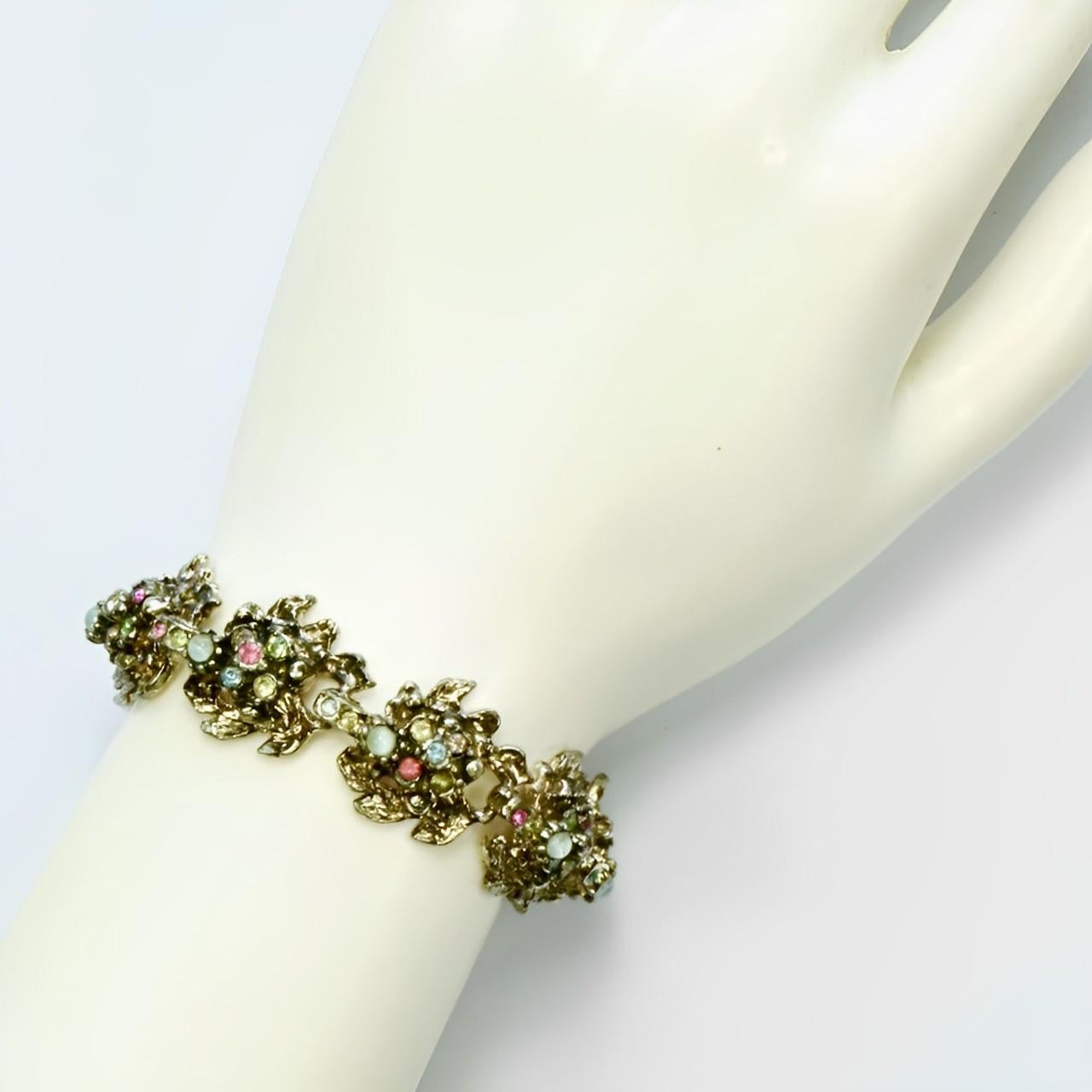 Bracelet Hollywood en plaqué or et émail noir avec strass multicolores en vente 2
