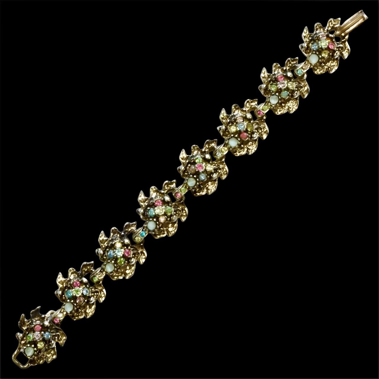 Bracelet Hollywood en plaqué or et émail noir avec strass multicolores en vente 3