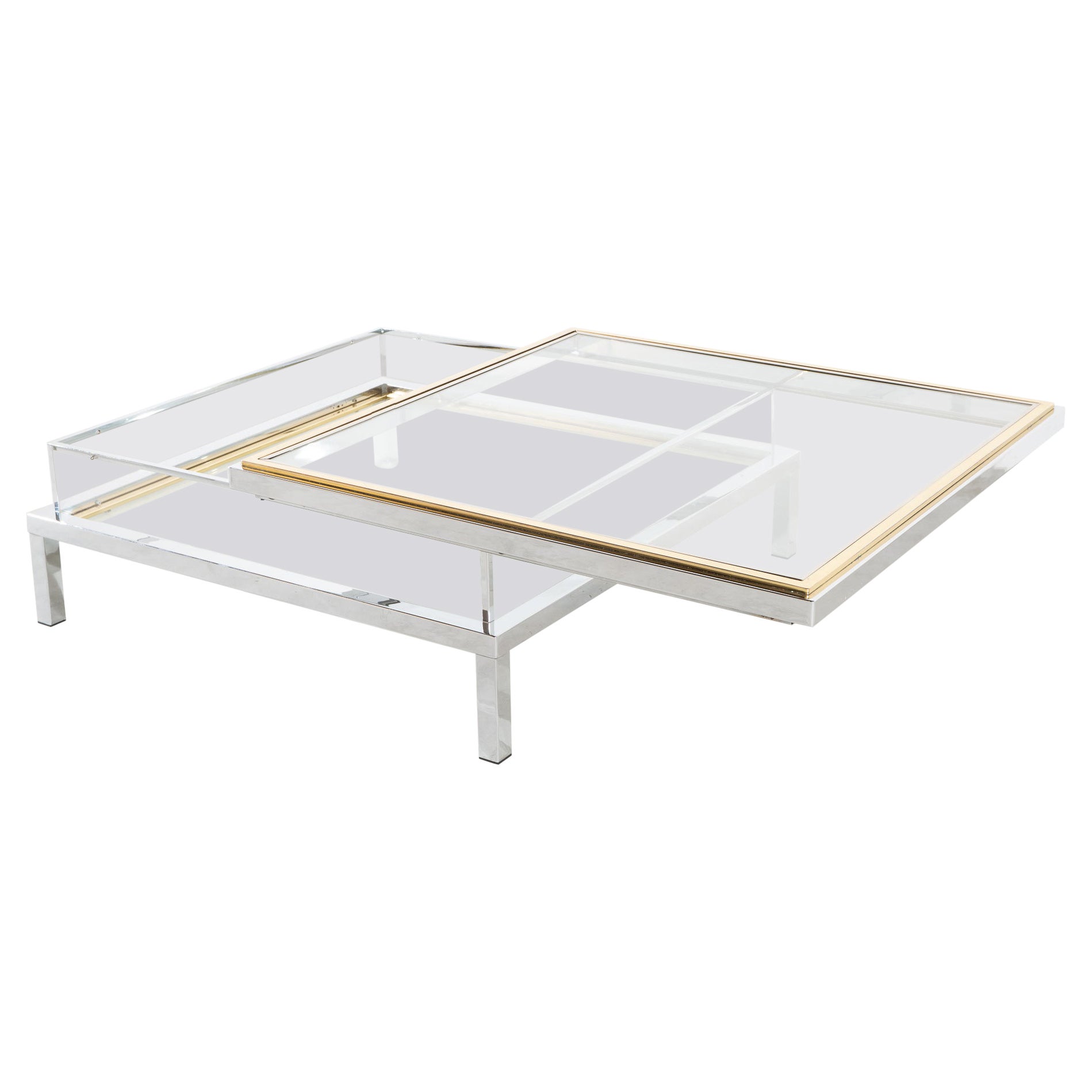 Hollywood Maison Jansen, Coffee Table / Chrom Brass, Steel 
Glass, Sliding Top