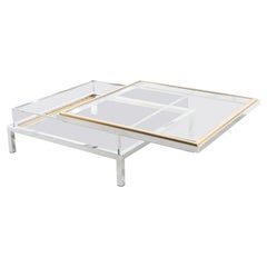 Hollywood Maison Jansen, Coffee Table / Chrom Brass, Steel & Glass, Sliding Top