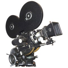 Hollywood Midcentury Movie Camera with Geared Head and Wood Tripod Legs
