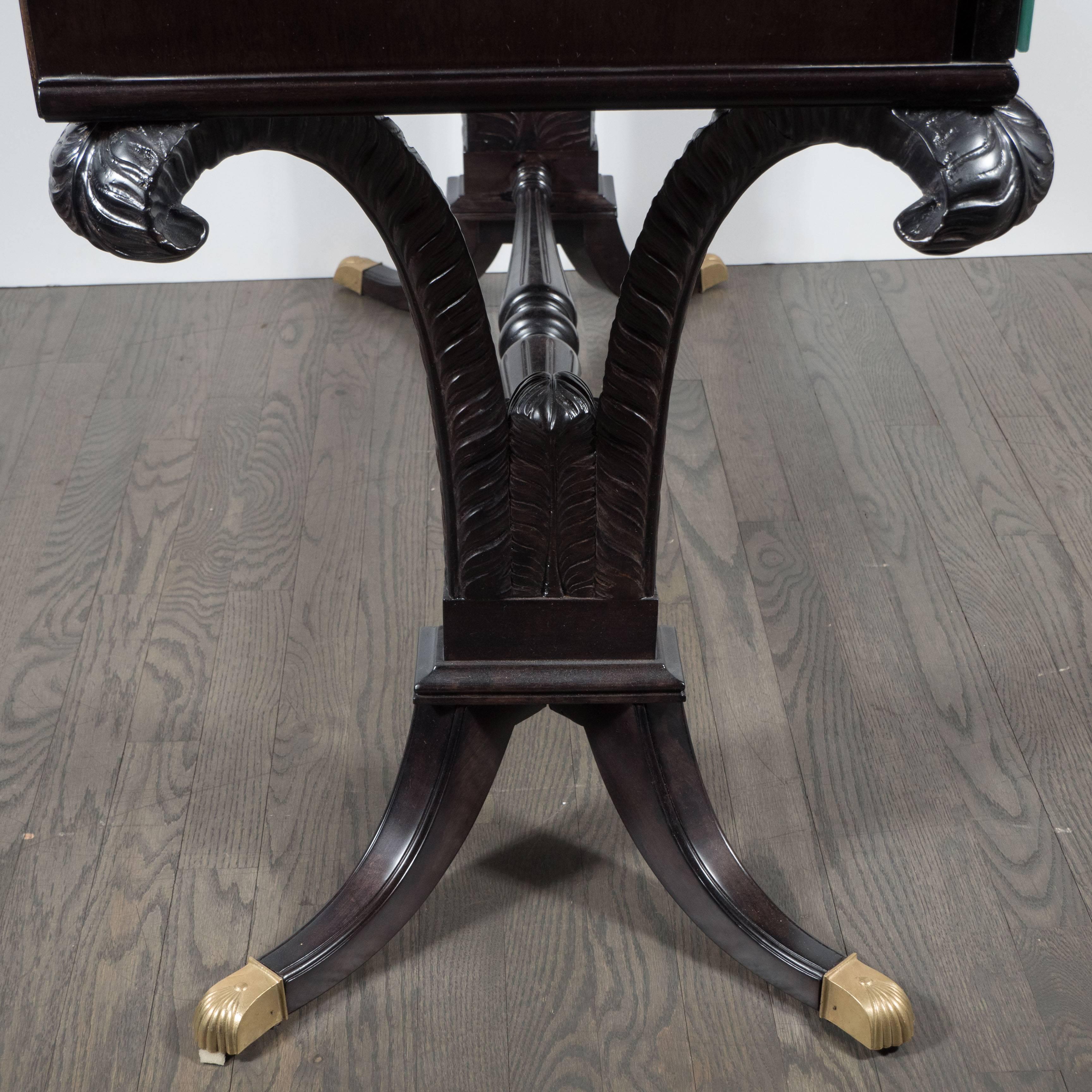Hollywood Mirrored Desk or Vanity by Grosfeld House in Ebonized Walnut and Brass 1