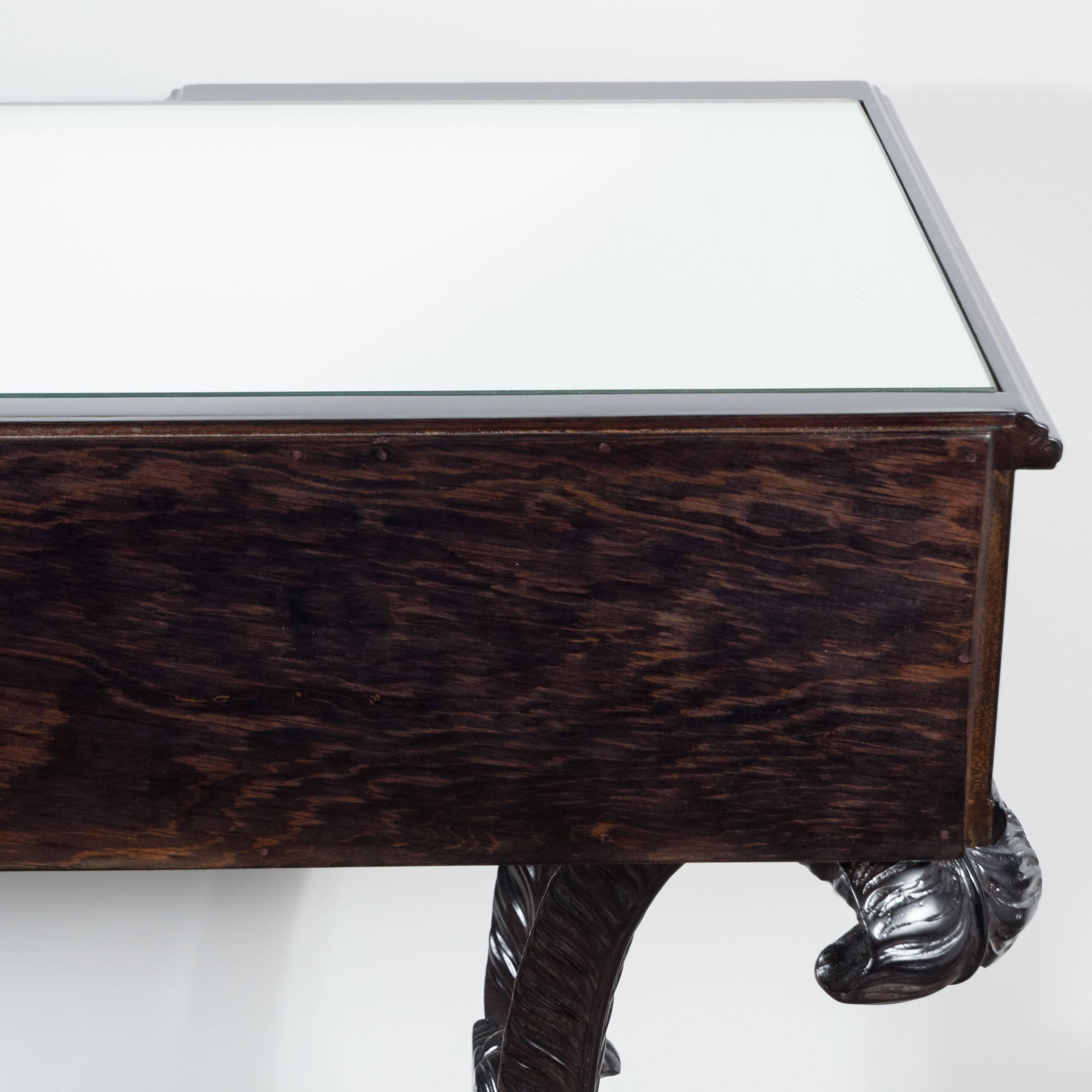 Hollywood Mirrored Desk or Vanity by Grosfeld House in Ebonized Walnut and Brass 2