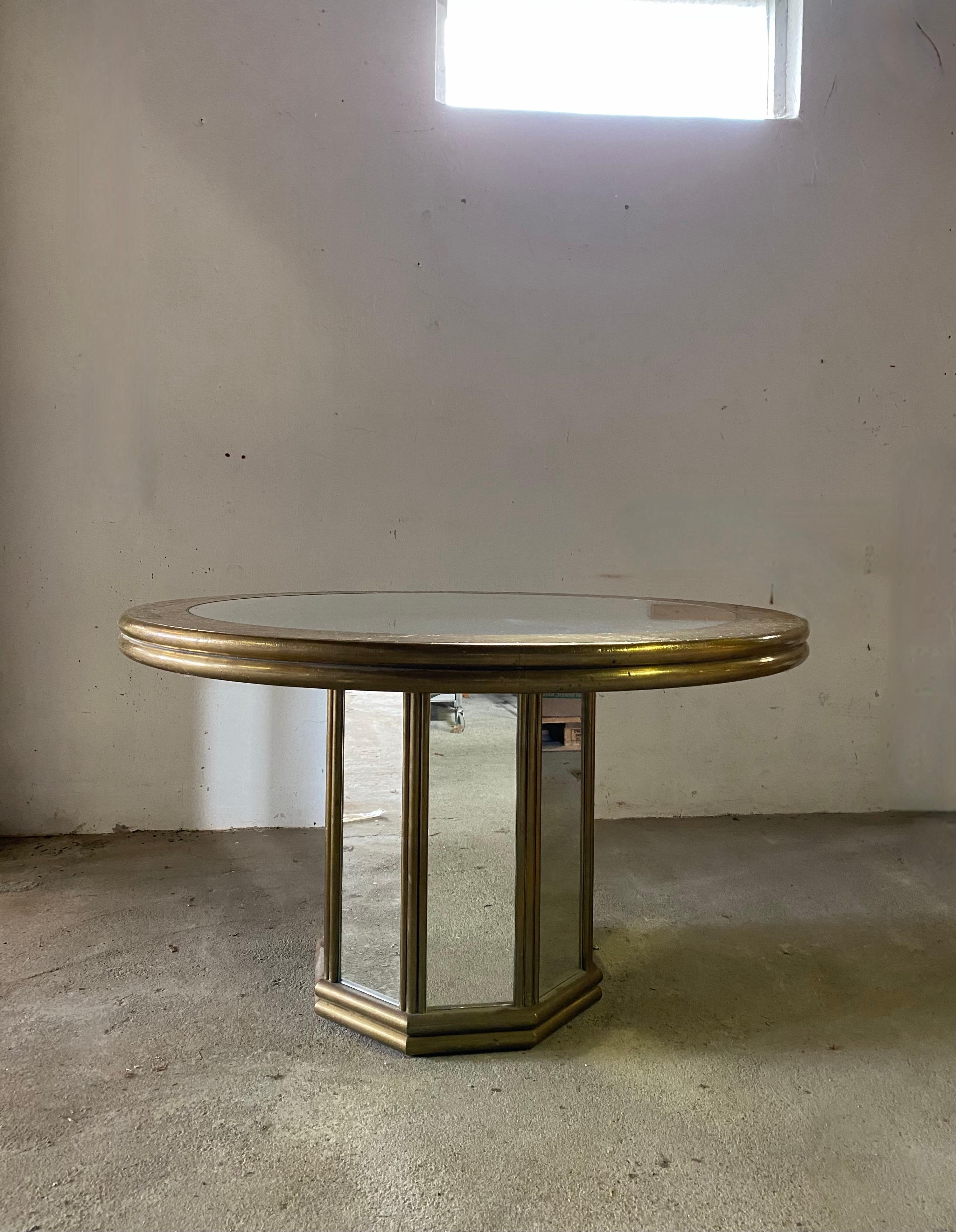 Hollywood Regency Hollywood Recency Brass & Mirror Glass Dining Table/Lobby Table, 80's Gony Nava For Sale