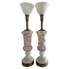  Hollywood Regency Painted Frosted Urn Lamps - a Pair